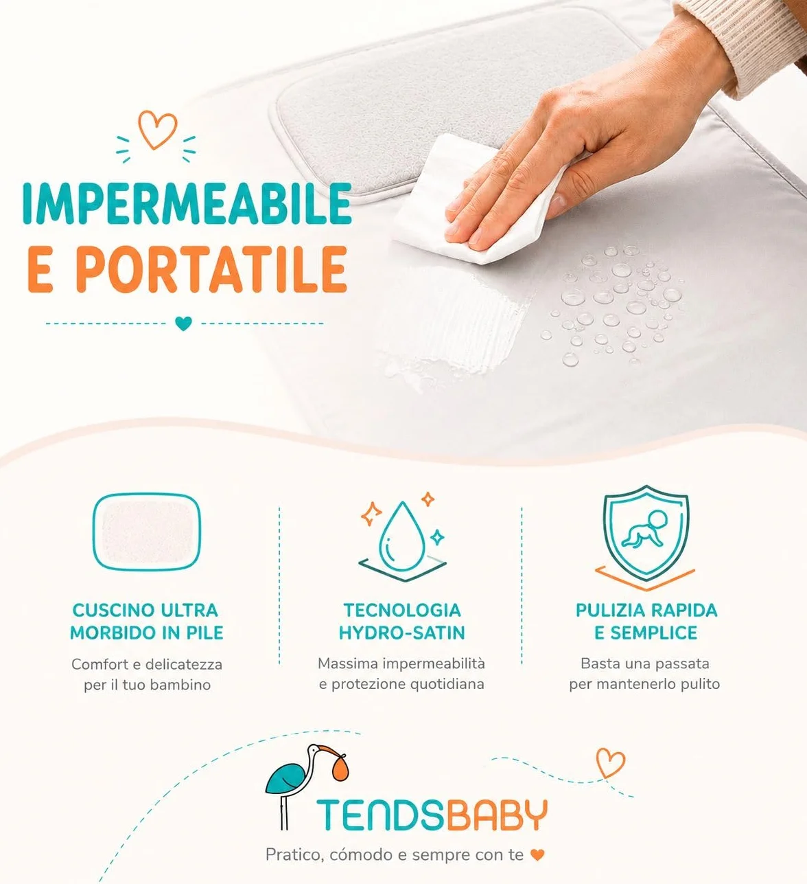 TENDS Fasciatoio Portatile Neonato - Fasciatoio Pieghevole e Impermeabile per Viaggio como Neonato Accessori Utili - Regalo Nascita Perfetto per Bimbo e Bimba - Fasciatoio neonato portatile