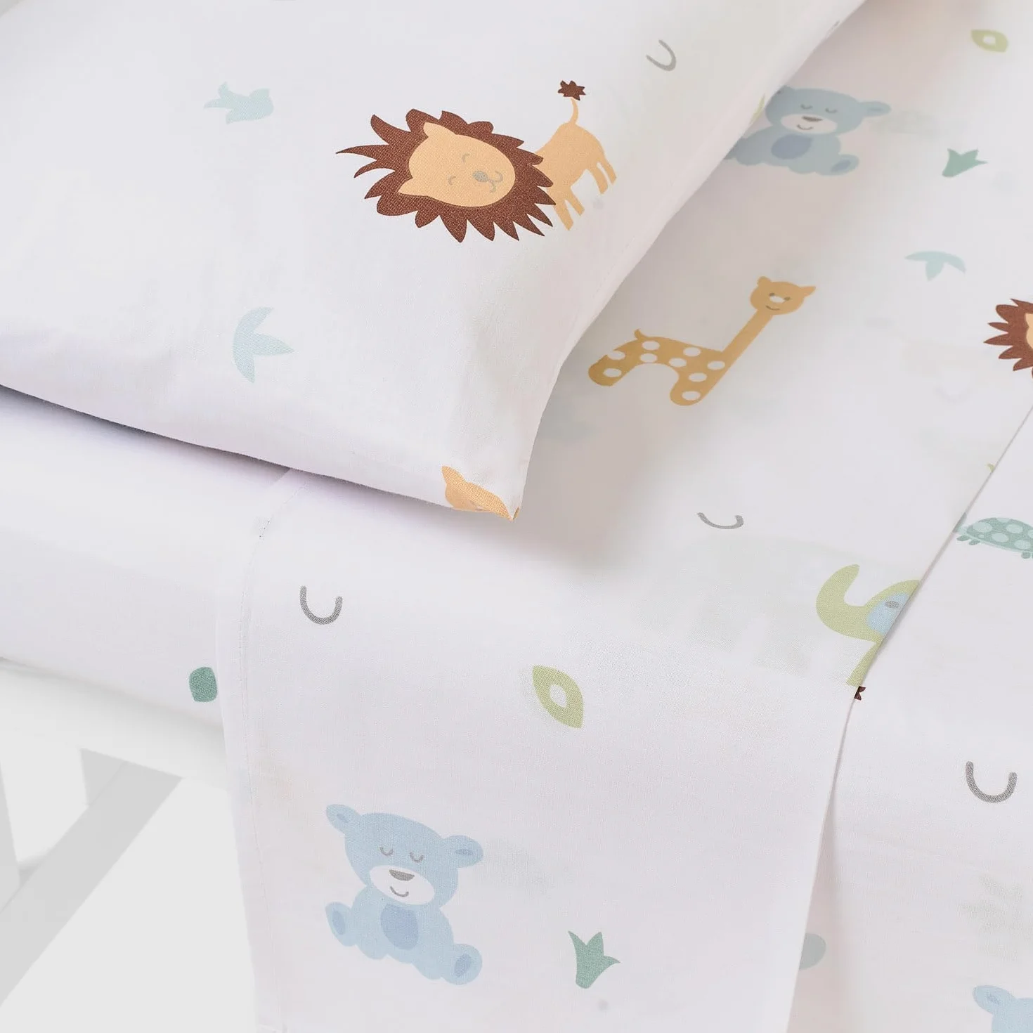 TRAMAS+ Set di Lenzuola per Culla e Miniculla, Lenzuola 100% Cotone Super Morbido per Bebè, Tessili per Cameretta 3 Pezzi con Disegni Allegri - Culla - 60x120 cm, Animales