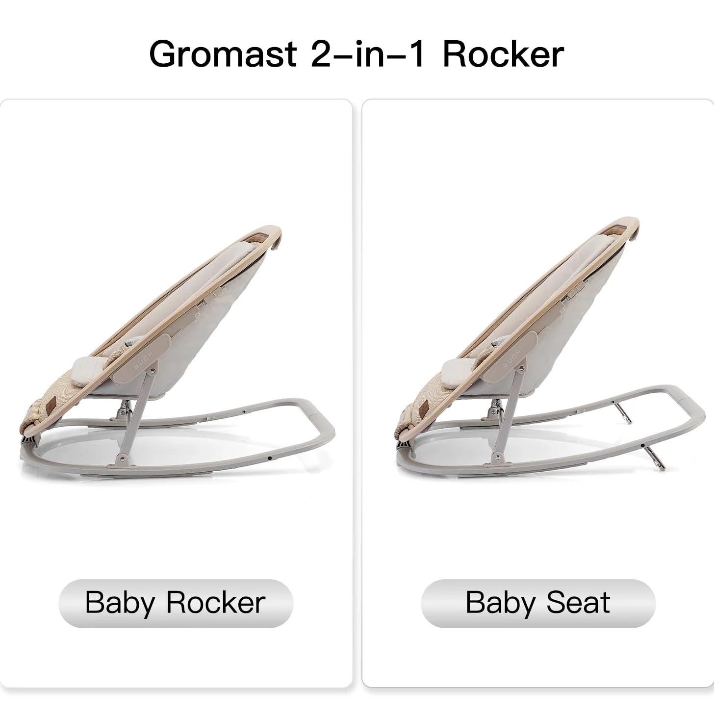 Gromast Sedia a dondolo 2 in 1 per neonati, dondolo portatile con 3 posizioni di reclinazione, giocattoli da appendere e borsa da viaggio - Beige