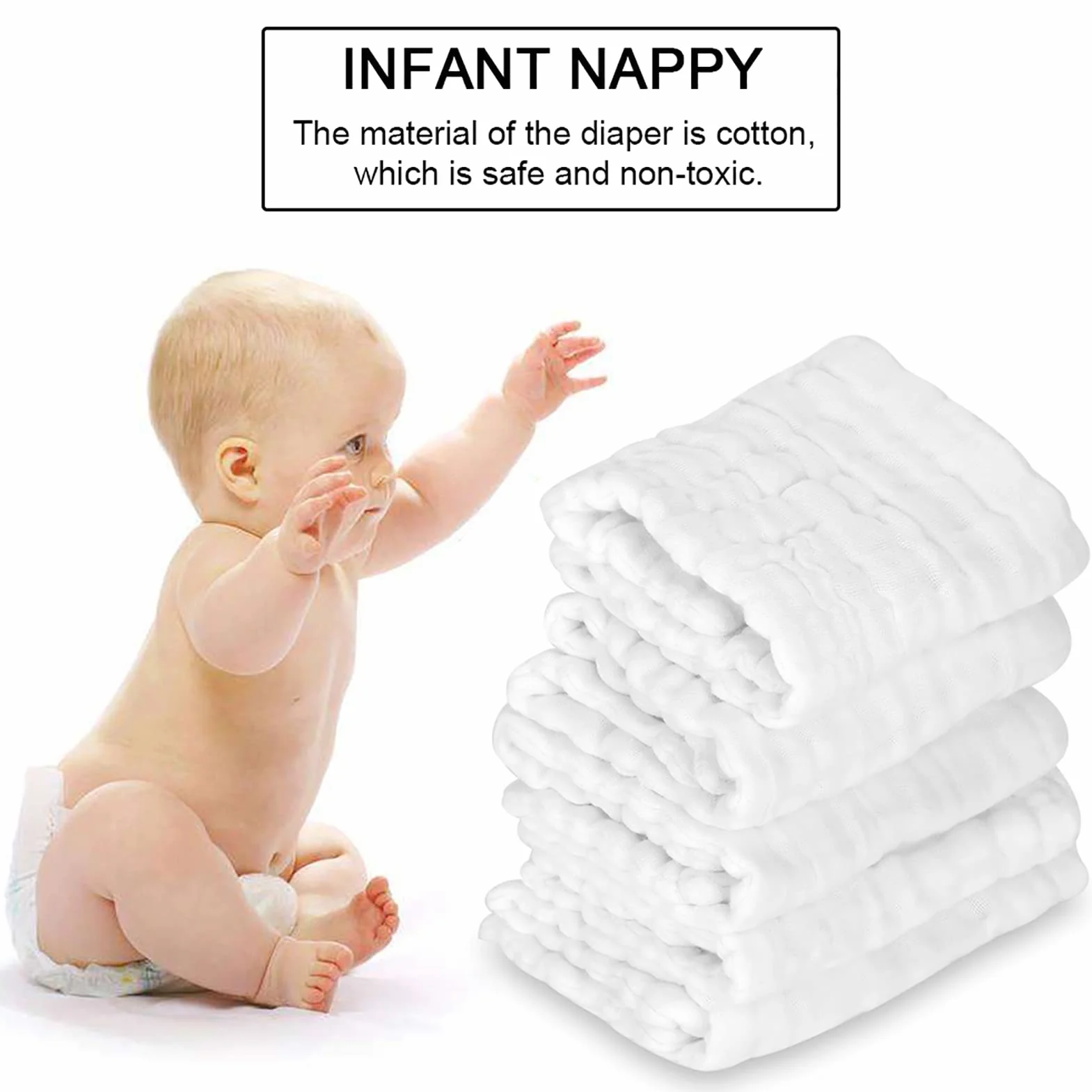5 Pezzi Pannolini Neonato in Garza di Cotone, Pannolini Riutilizzabili Lavabili per Neonati, Biancheria Traspirante per Cura del Bambino – Bianco
