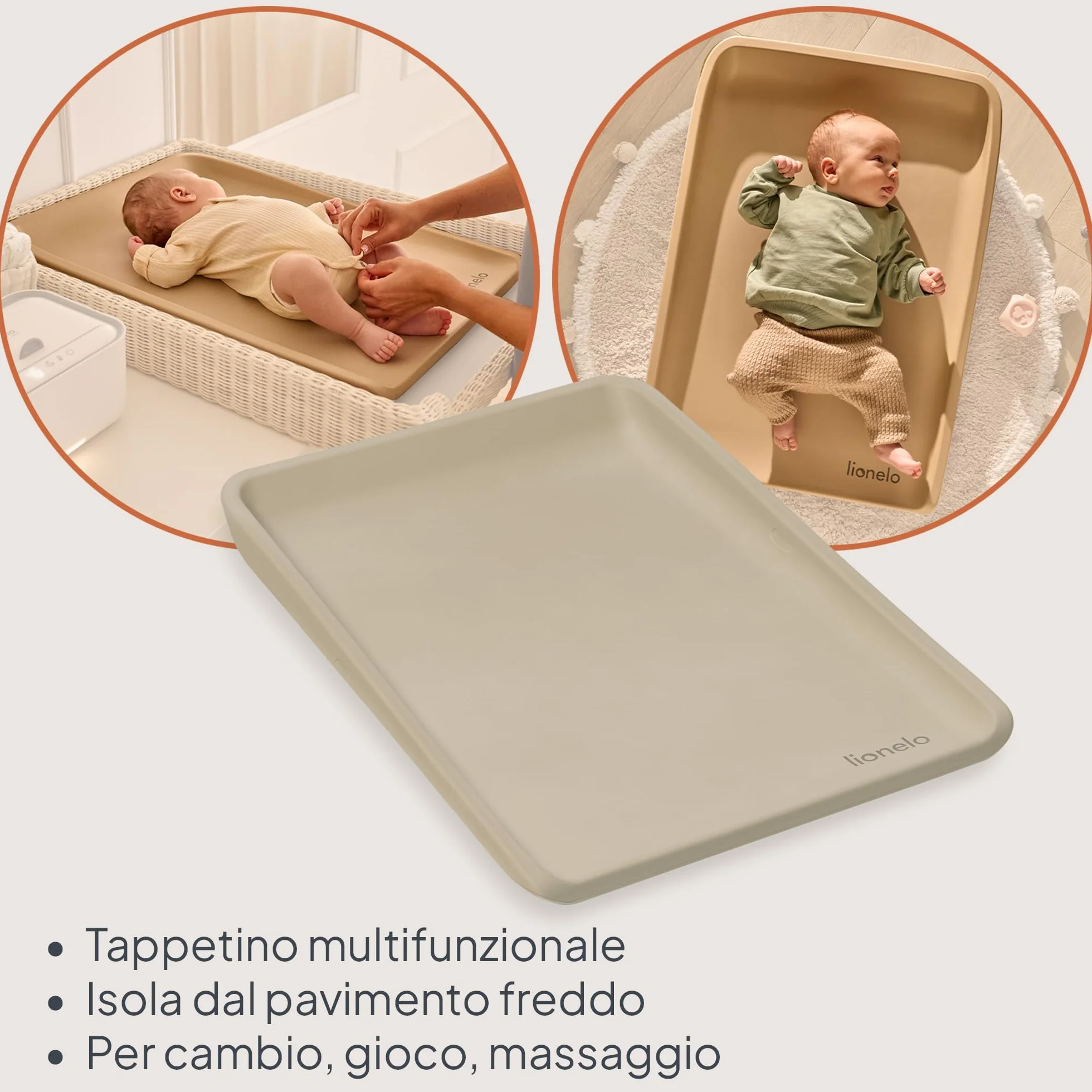 LIONELO Fasciatoio Neonato MEGS 50×70 cm Materassino Fasciatoio in Schiuma PU, Morbido Caldo al Tatto, Impermeabile, Antiscivolo, con Bordi Rialzati per Comfort e Sicurezza, Portatile (Beige)