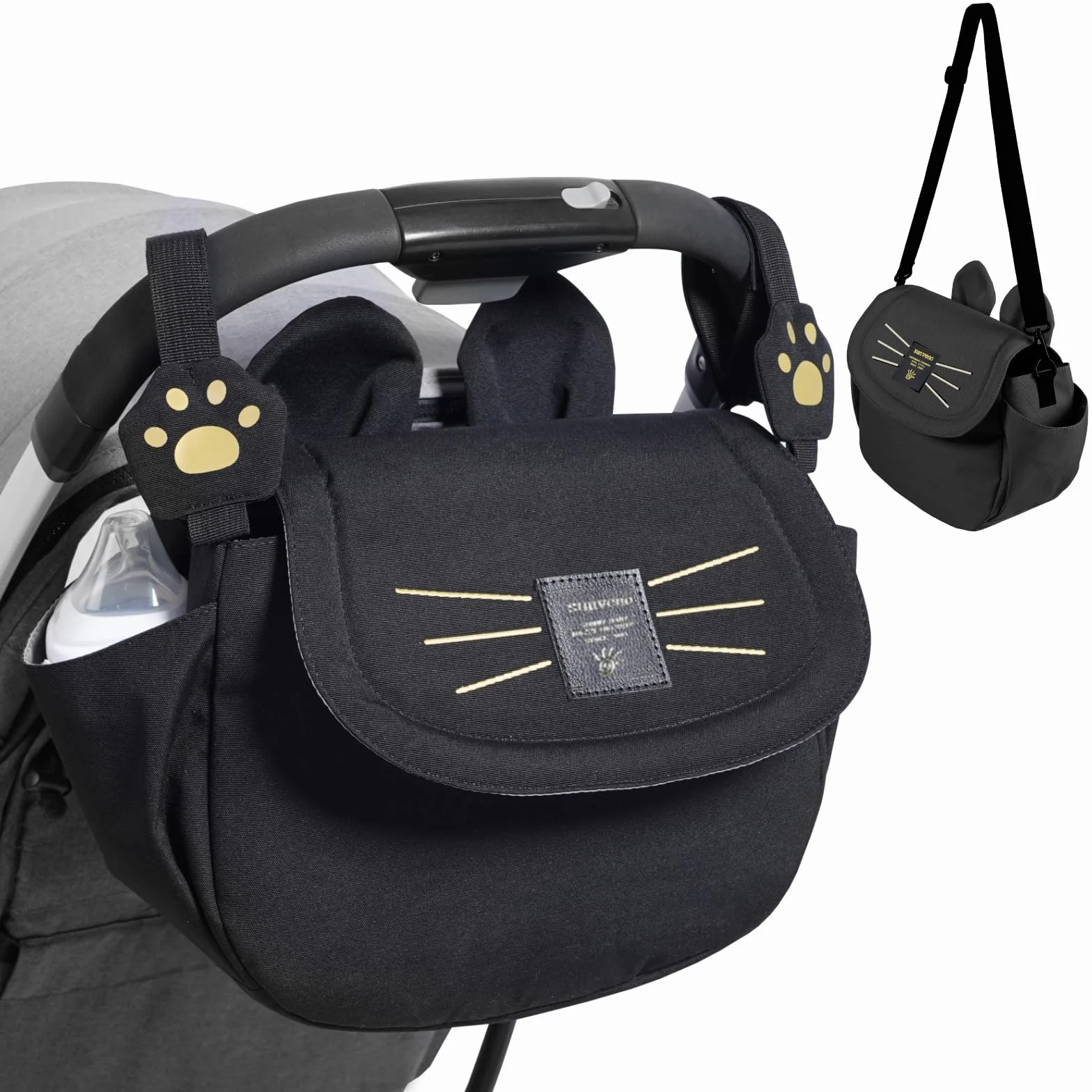 SUNVENO Borsa per pannolini per gatti grande capacità mamma borsa da viaggio maternità universale per passeggino borse organizer (nero)