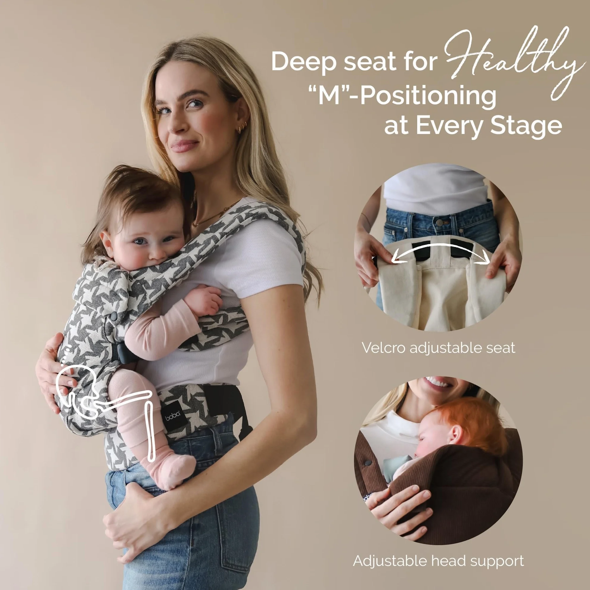 Boba Auri Marsupio Neonato - 100% Cotone Premium, 3 Posizioni Ergonomiche (Fronte Mamma/Fronte Mondo/Schiena), Posizione a "M" con Seduta Regolabile (3,2-20 kg)