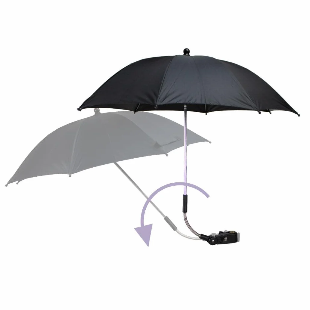 Ombrellone Dooky per carrozzina o passeggino (universale e flessibile, protezione UPF 50+, flessibilità di 180 gradi, tecnologia flex, sistema easyfix, idrorepellente), Grigio