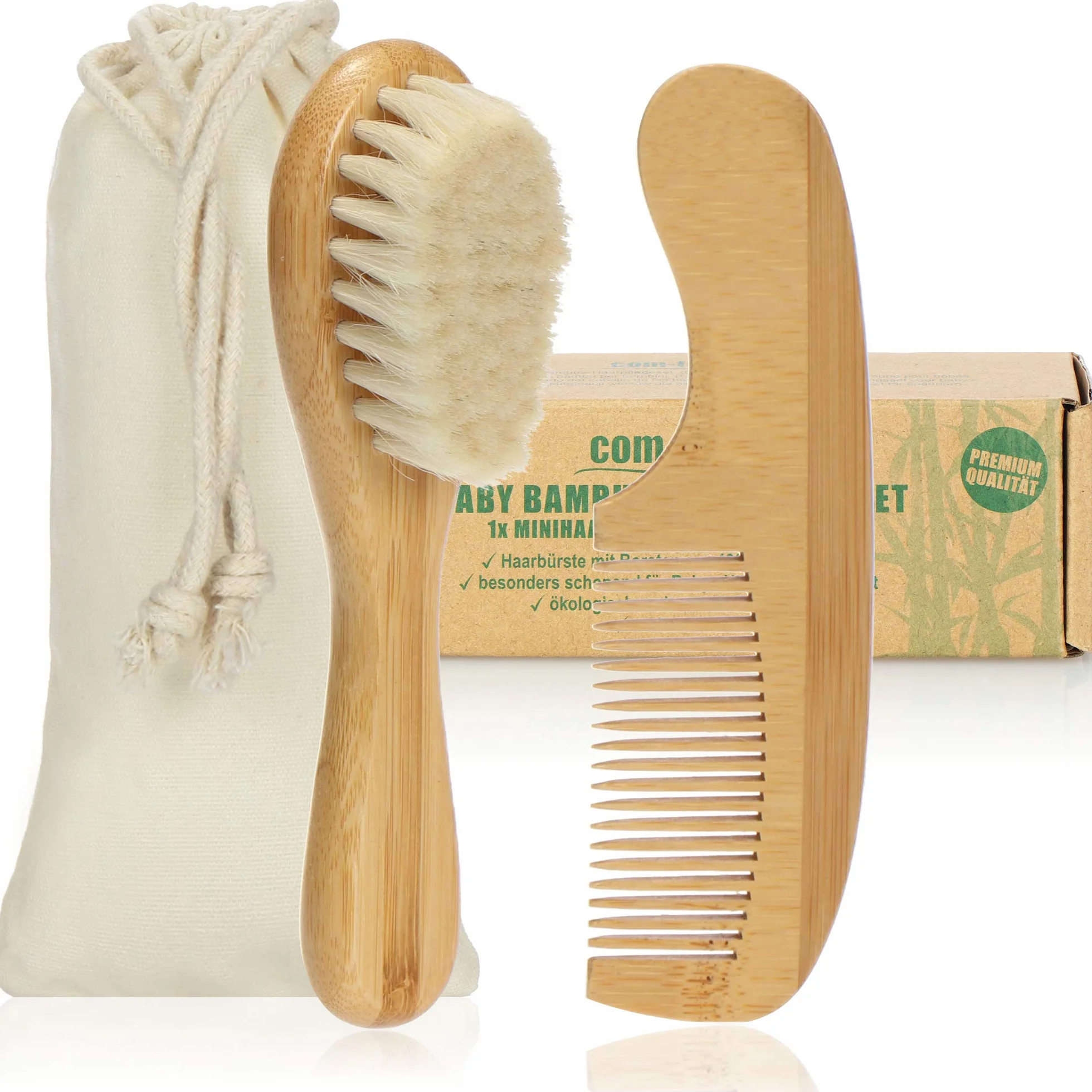 com-four® Spazzola per Neonati e Pettine per Neonati e Bambini Piccoli - Spazzola per Capelli in bambù con Morbida Lana di Pecora (Pettine + Spazzola per Capelli - Pecora)