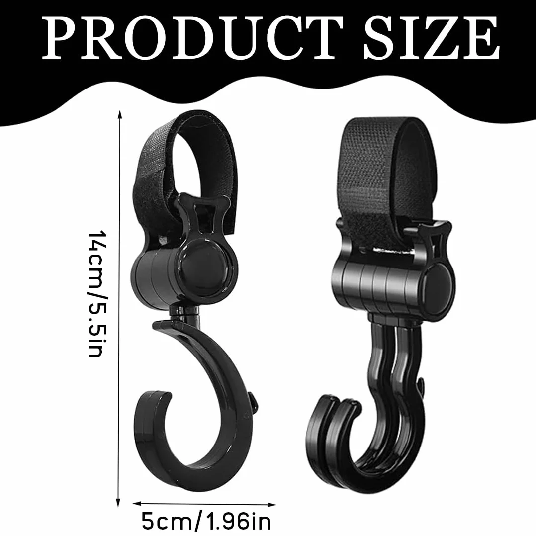 4 Pezzi Ganci Passeggino, Ganci Passeggino Universali Leggero Rotanti Appendi, Multiuso Gancio Clip Con Chiusura Regolabile, Ganci Appendere Per La Spesa Borse Pannolini Borsette (Nero)