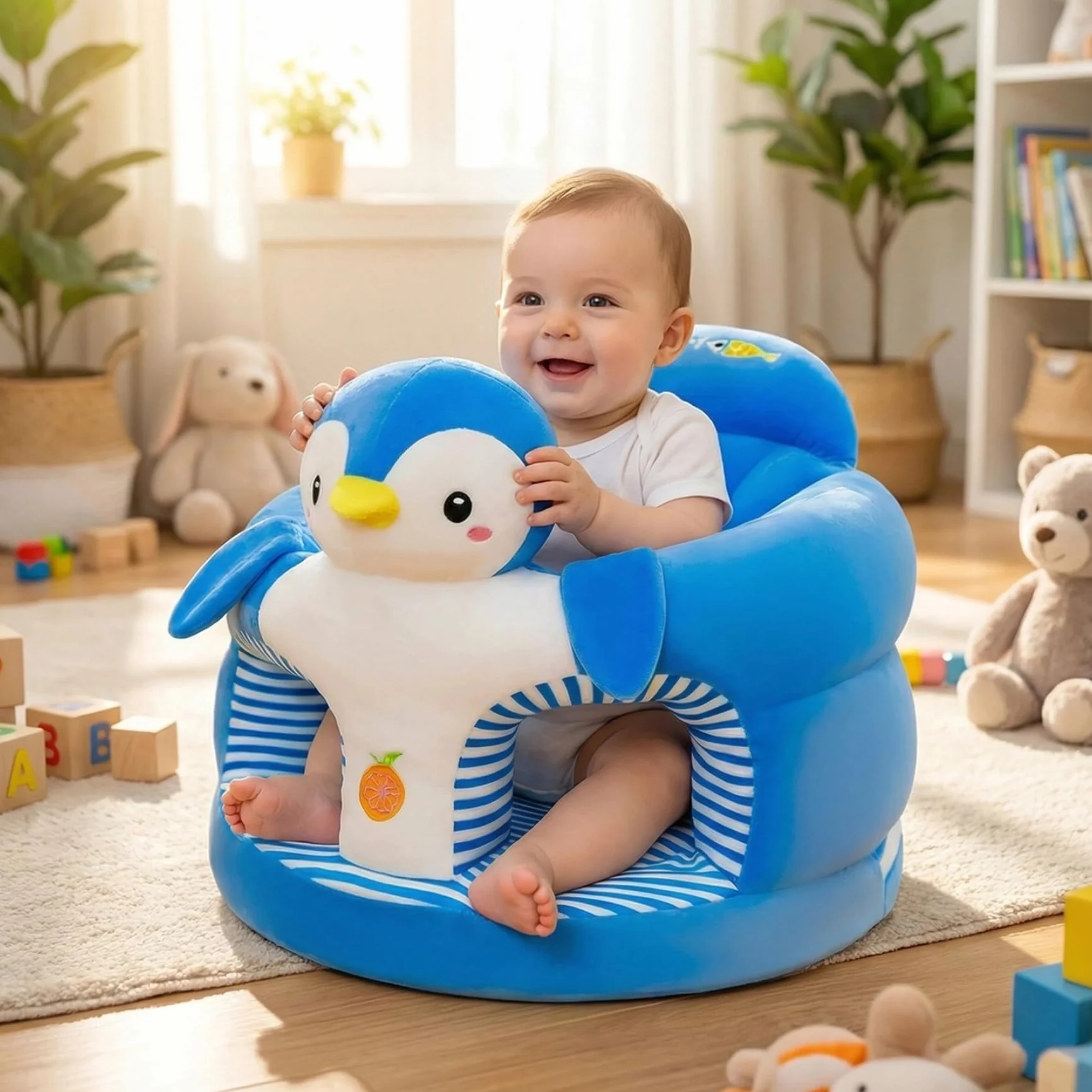 Seggiolino Sit Me Up per Neonato Pinguino Cartone Animato Supporto per Baby Sitting per Neonati 0-36 Mesi Sedia Morbida per Camera da Letto Soggiorno Asilo Nido Appartamento
