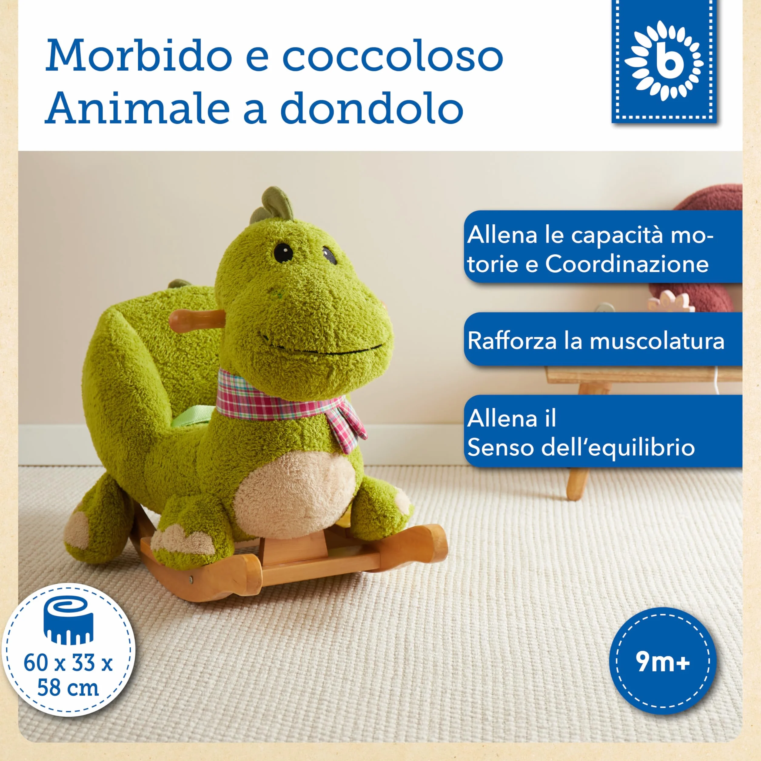 Bieco 74002110 dondolo animale Dino, circa 65 x 32 x 48 cm, verde
