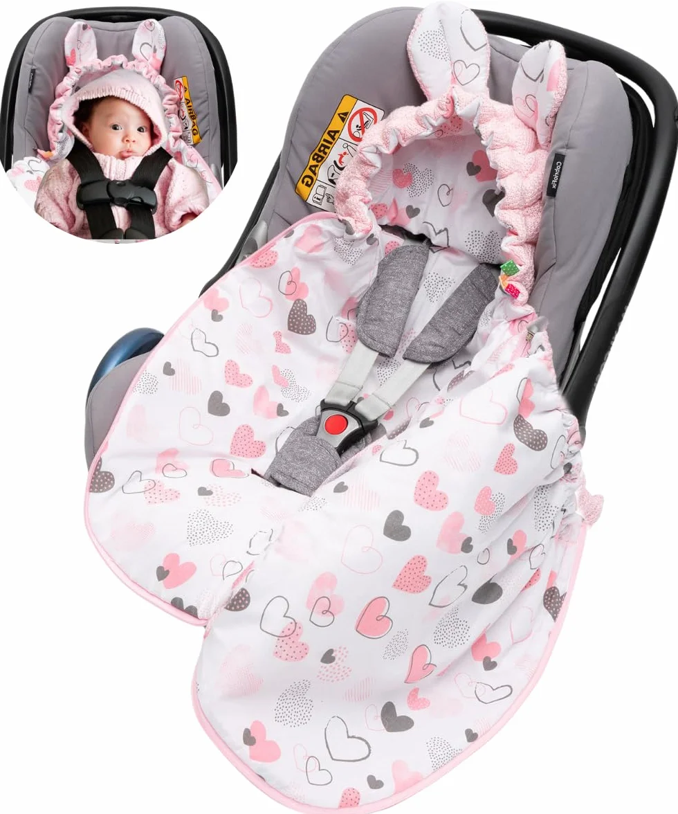 Mikos Coperta per ovetto, autunno inverno, sacco nanna con cerniera, 100% cotone GOTS Zert. coperta a maglia con imbottitura, universale, per passeggini, primavera, Maxi Cosi a 3 punti (50) (rosa)