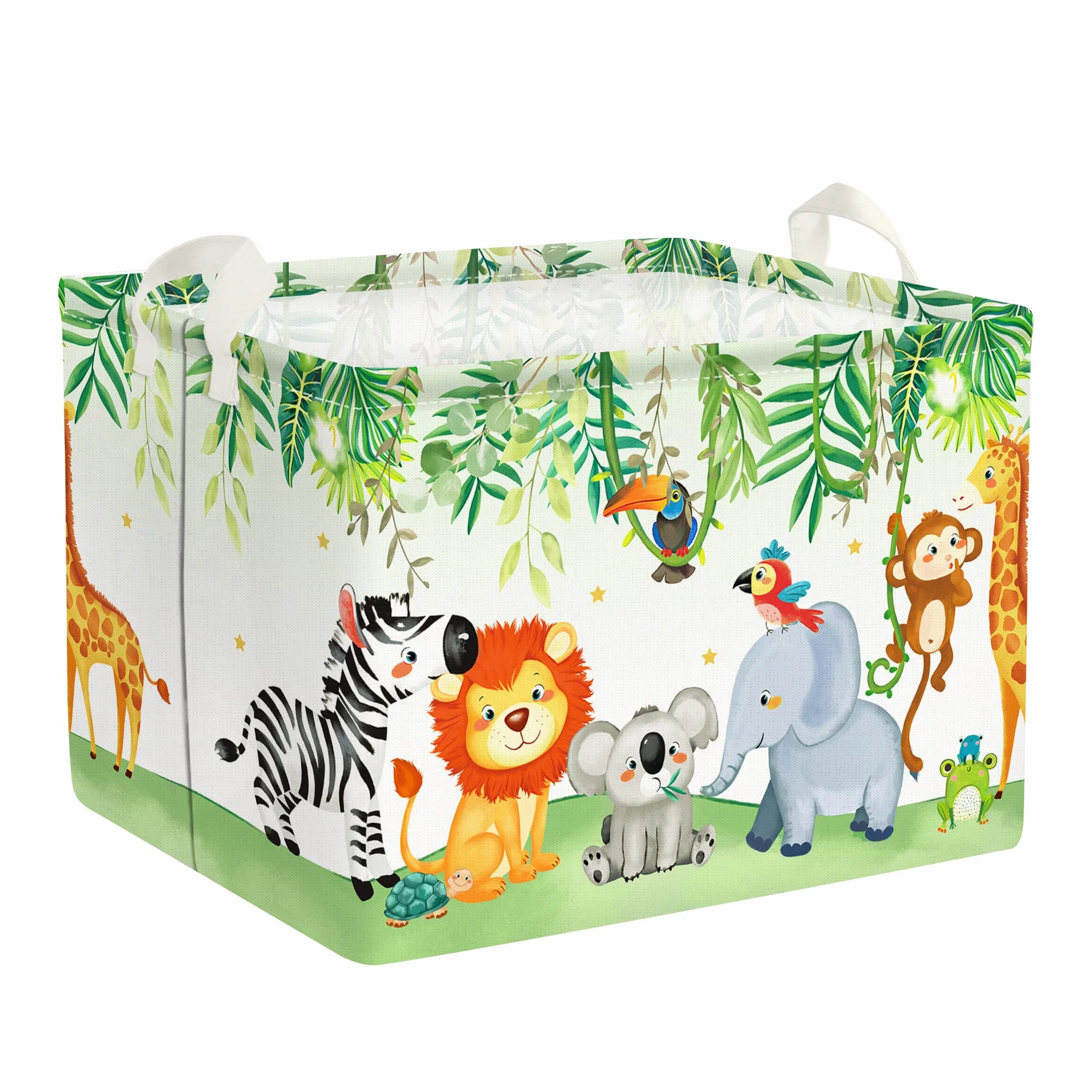 Clastyle Cesto Portabiancheria Animali Foresta Cestino Portaoggetti Foglie Cesta Biancheria Genitori per Organizzare Giocattoli Vestiti, Leone Koala Elefante, 36x45 cm