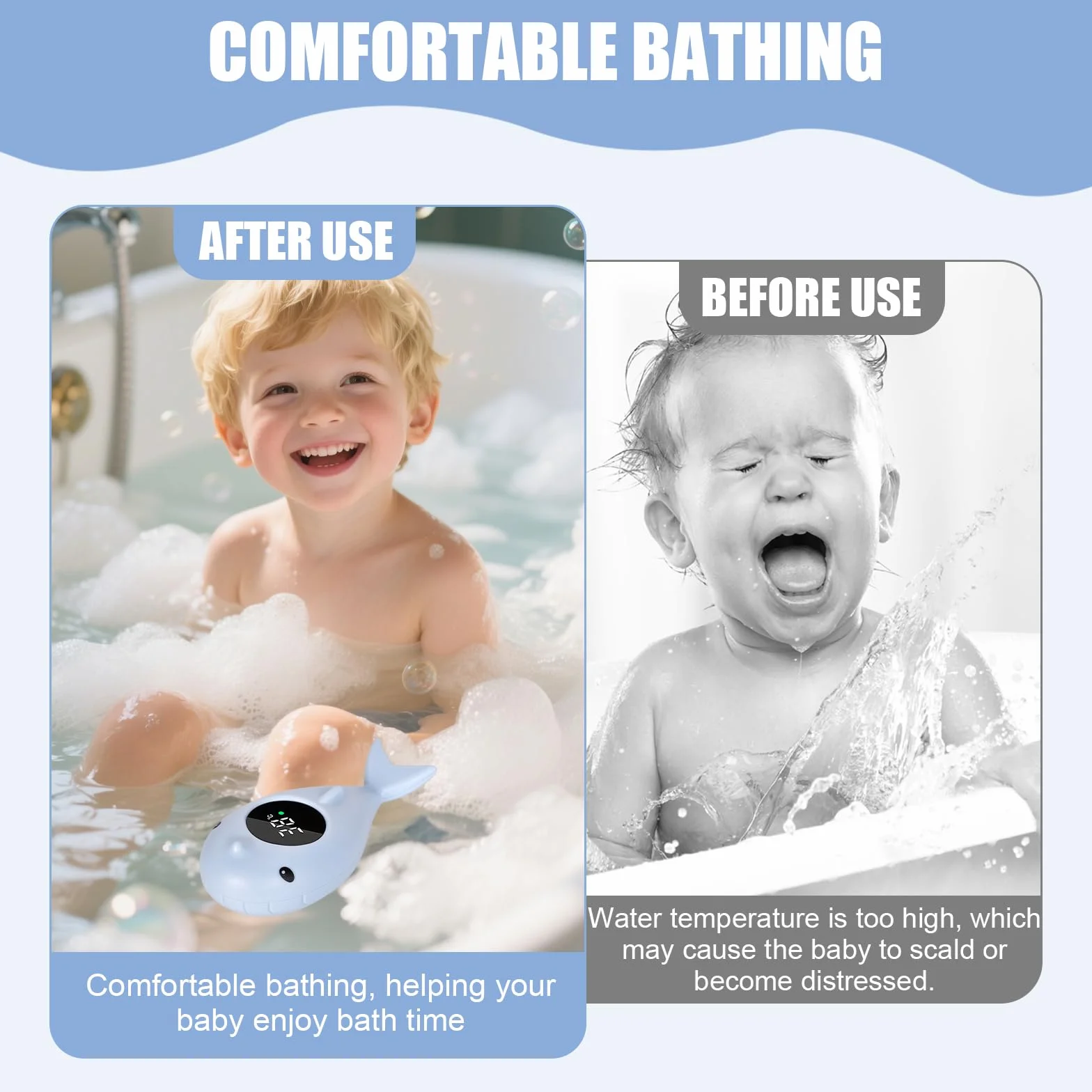 Termometro da Bagno Digitale, Termometro Bagnetto Neonati, Termometri Bagnetto Digitale, Termometri Acqua con Funzione di Avviso Della Temperatura a Luce LED (Blu)