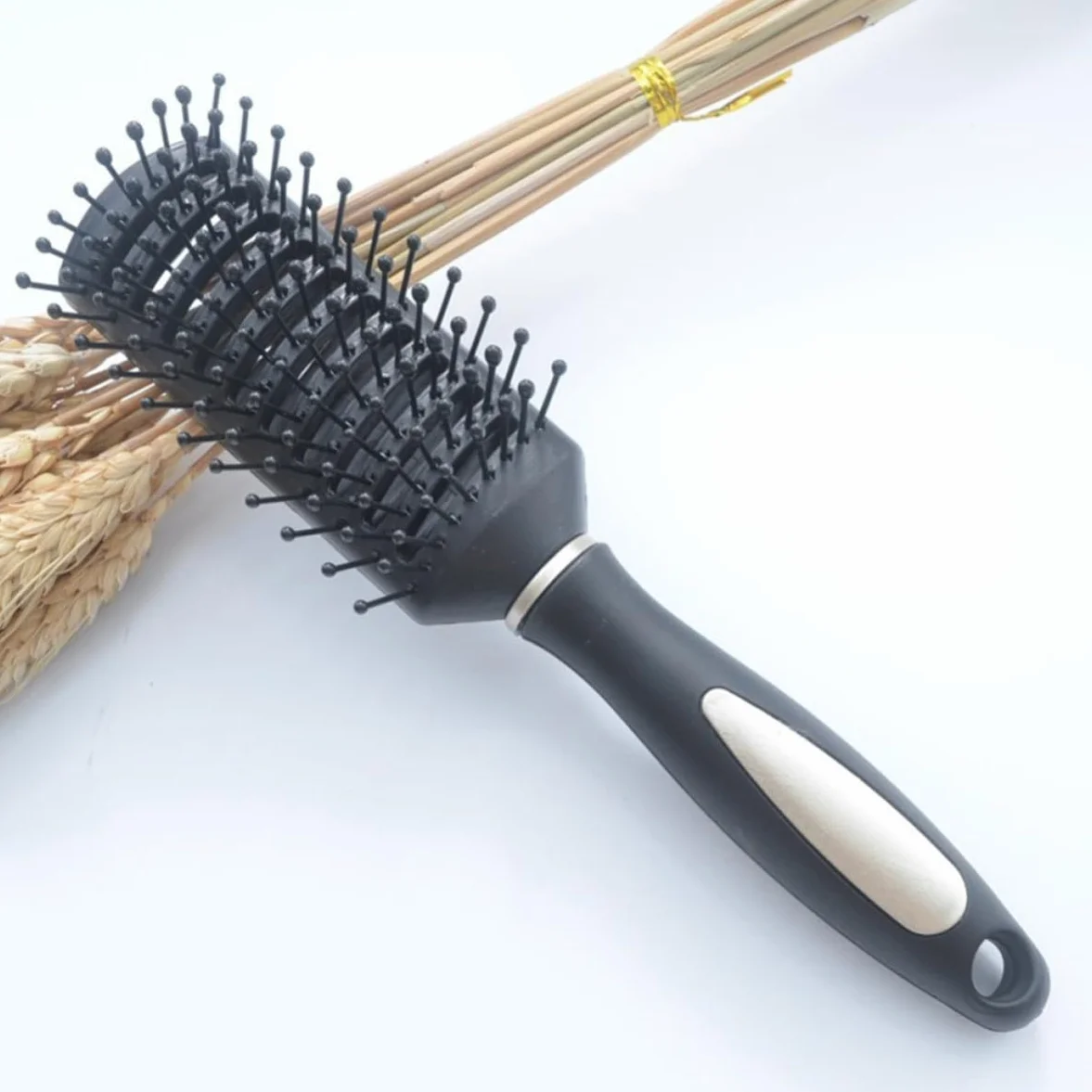 Pettini Massaggianti Antistatici con Manico Ergonomico Set 3 in Plastica Colore Nero per Capelli Ricci, Adatti per Salone e Casa