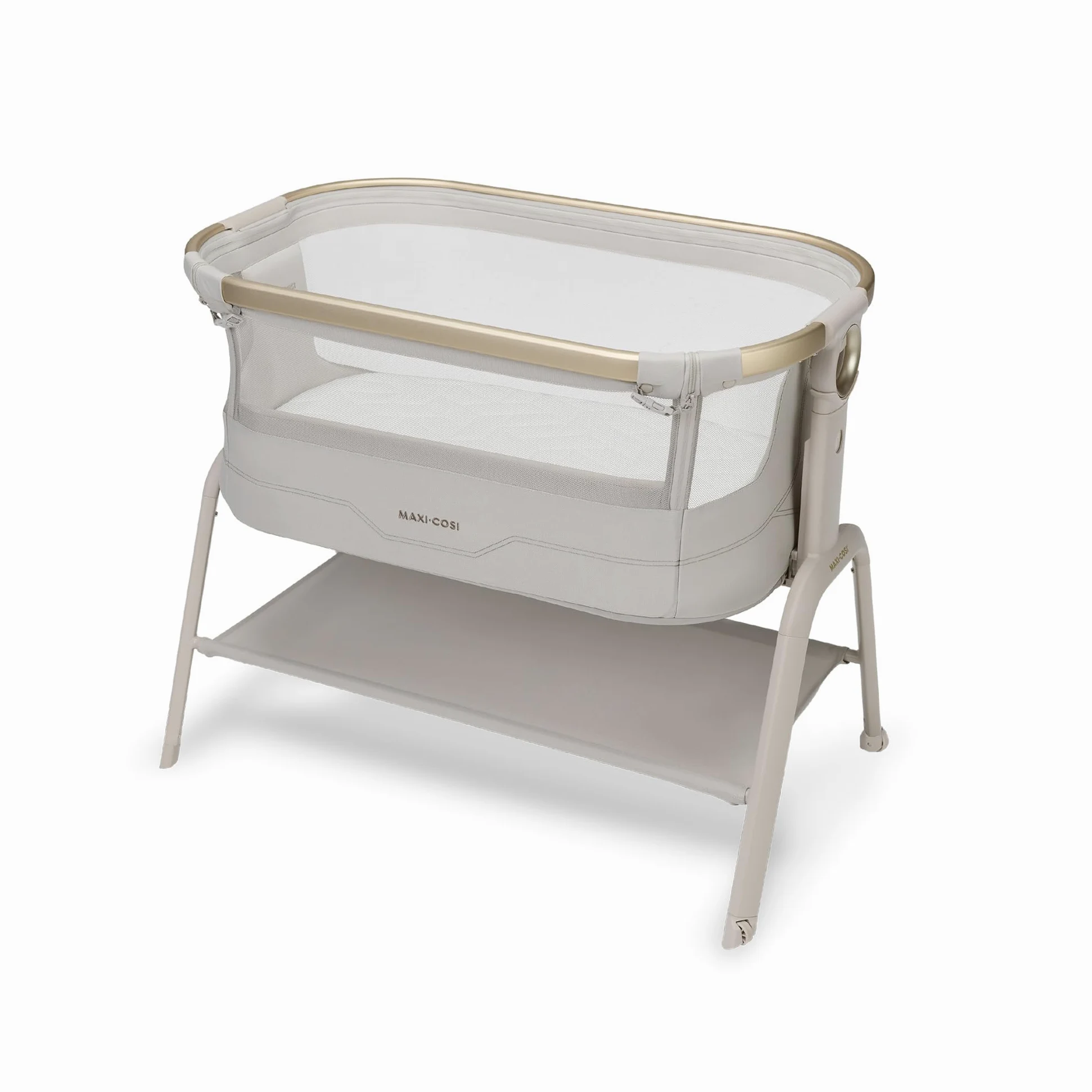 Maxi Cosi Iora² Culla Co-Sleeping, 0–6 Mesi (9 kg), Culla Neonato Fianco Letto Pieghevole e Leggera, Materasso 5 cm CloudCore, 5 Livelli, 2 Ruote Scorrevoli, Funzione Easy Slide, Elegance Beige