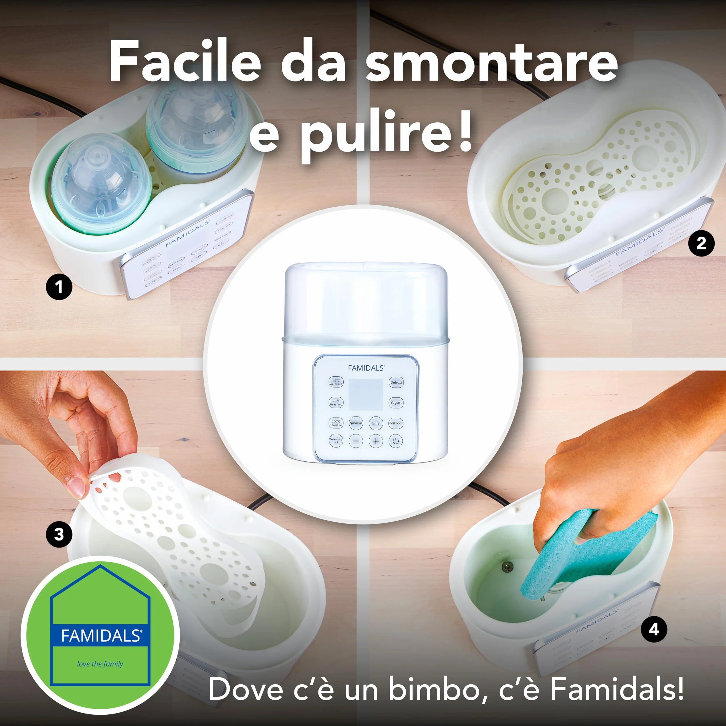 Scaldabiberon Sterilizzatore Neonato 9 in 1 scaldalatte, sterilizzatore, scongelatore, omogeneizzatore, fermentatore, cuociuova, timer, programmazione dell'accensione