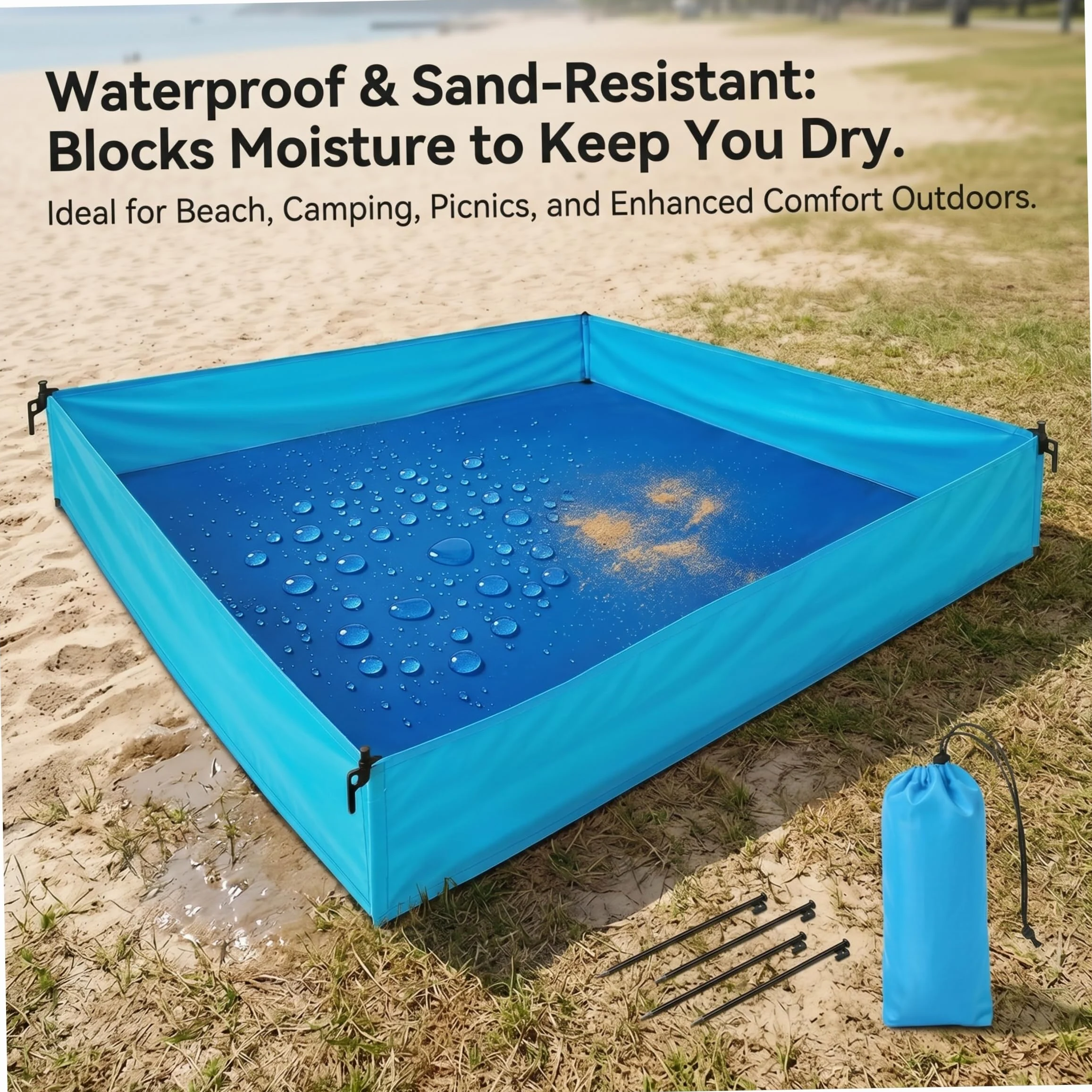Box da spiaggia per bambino, Box da esterno per bambino, Coperta da spiaggia pieghevole con superficie impermeabile, Blu, 72, 83x57, 09x9, 84 pollici