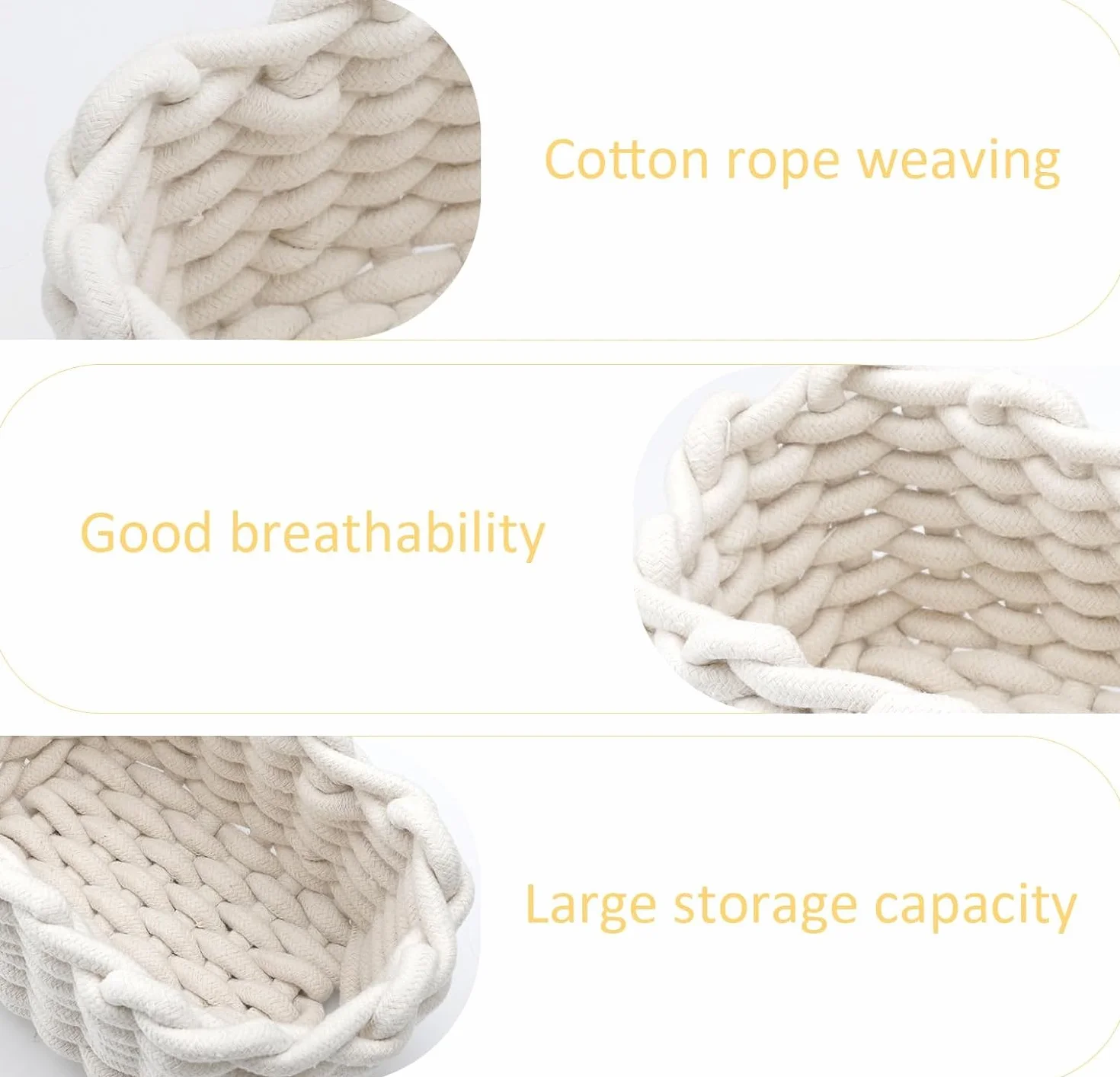 Confezione Doppia di Cestini per Pannolini, Piccoli Intrecciati in Morbido Cotone, Quadrati per Bagno e Trucco, Mini Bianchi