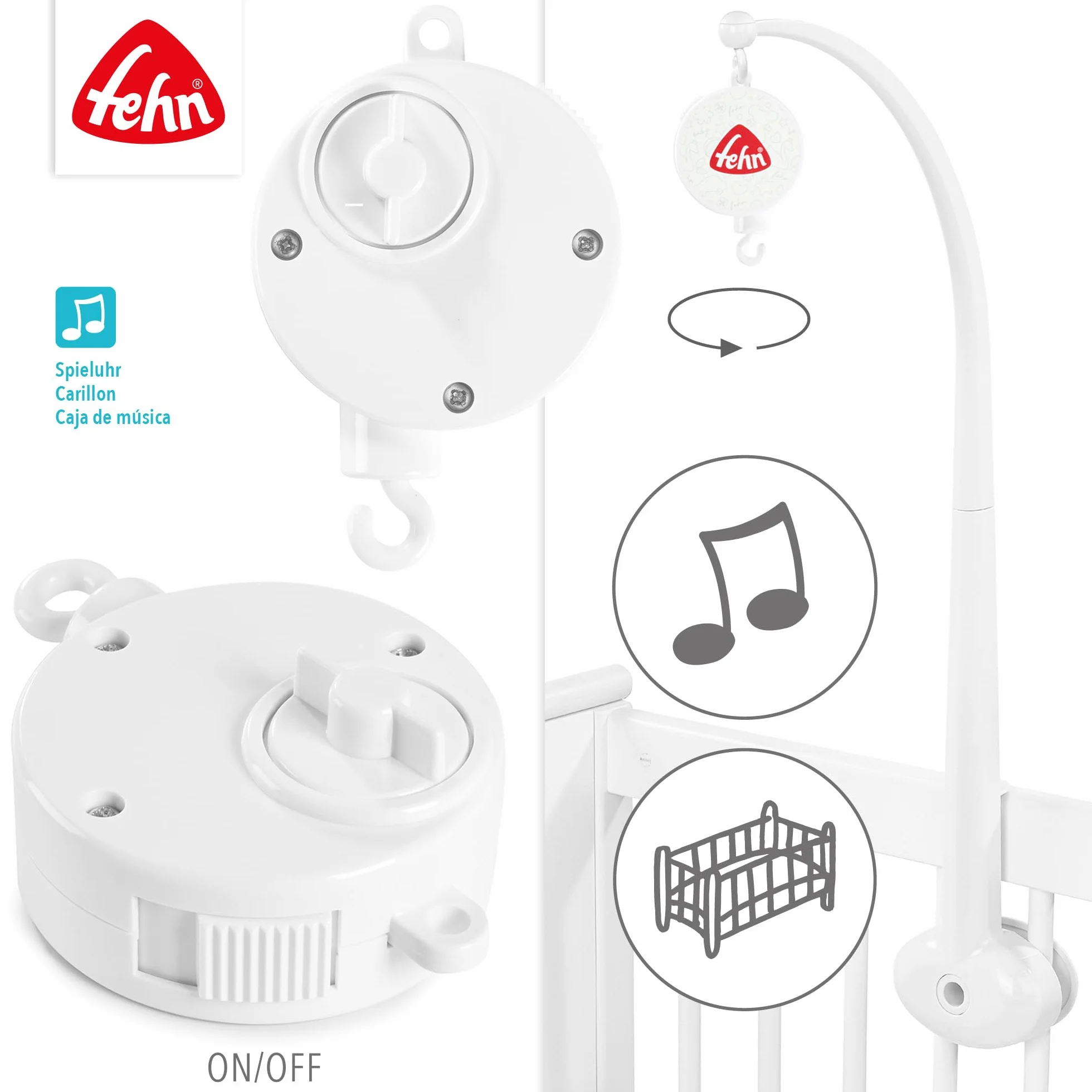 Fehn Mobile carillon – Aiuto per addormentare il vostro bambino con la melodia Ninna nanna di Brahms – per bambini, adatto a tutti i mobili musicali del nostro marchio – per neonati e bambini piccoli