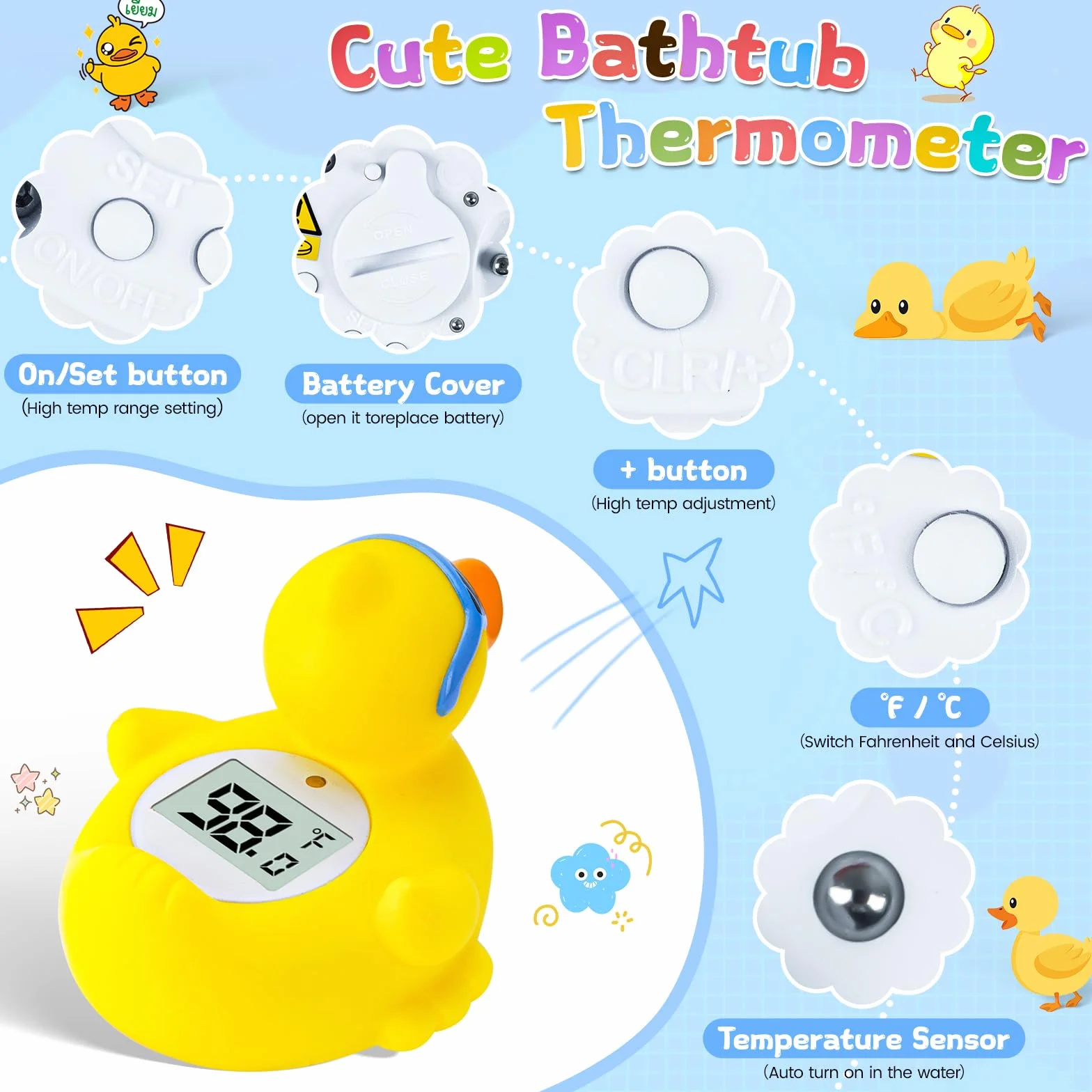 Termometro da Bagno per Bambini, Convertibile tra ℉ e ℃, Termometro di Sicurezza per Neonati e per la Temperatura della Stanza, Giocattolo Galleggiante Sicuro per Vasca da Bagno (Anatra)