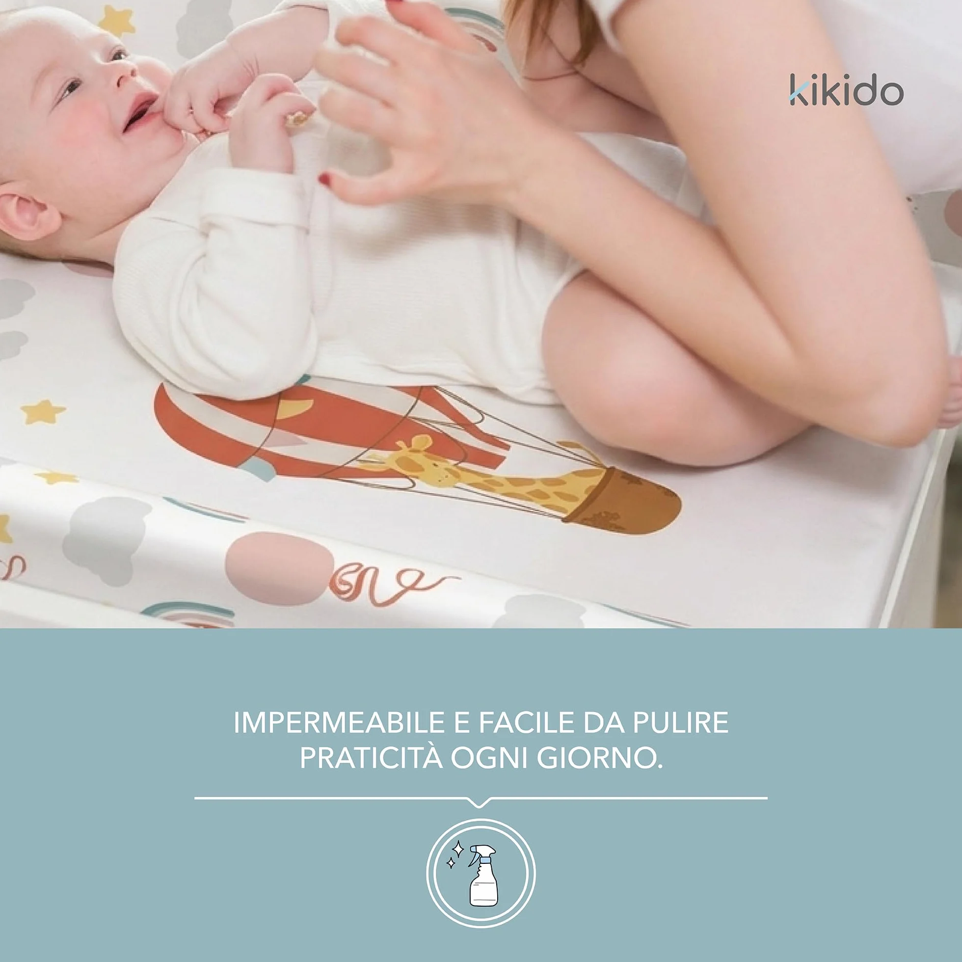 Kikido Materassino Fasciatoio 50x70 - Mongolfiera - Materasso Fasciatoio in PVC con Bordi Rialzati - Materassino Universale con Spondine di Sicurezza, Universale e Impermeabile 70x50