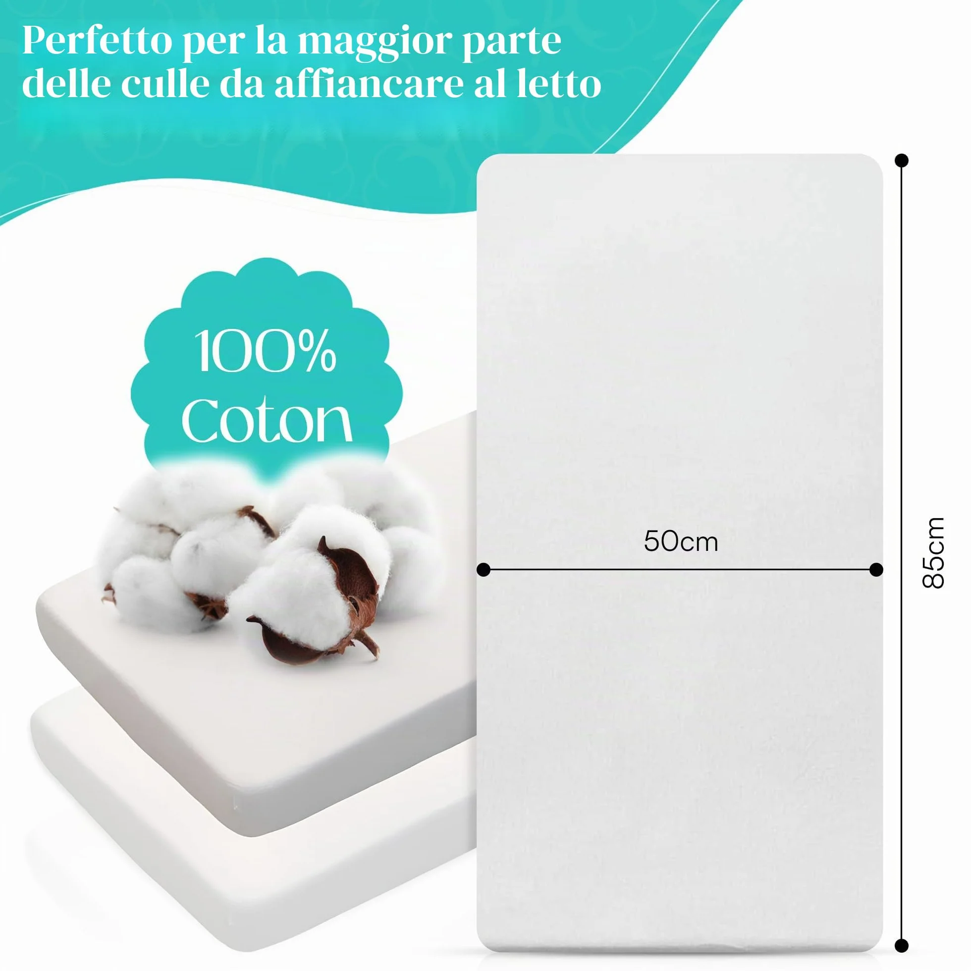 Confezione da 2 lenzuola con angoli elasticizzati per culla Next2Me in 100% jersey di cotone – compatibile con Next2Me (50 x 85 cm) confezione da 2 bianco