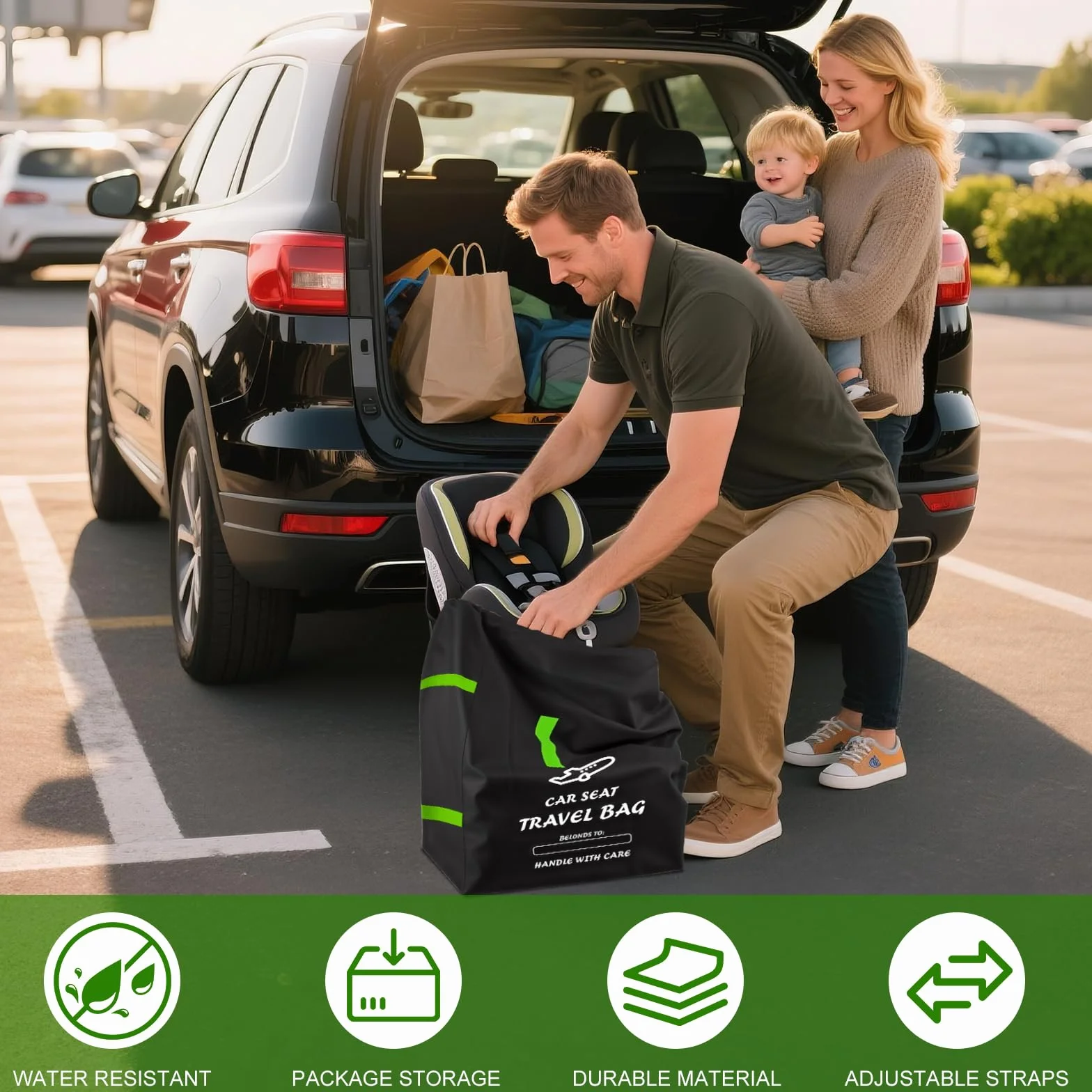 Borsa per Viaggio per Seggiolino Auto per Aereo, Borsa Gate Check per Viaggi Aerei, Sacca Portaseggiolino per Auto con Tracolla, Adatta alla Maggior Parte dei Seggiolini Auto