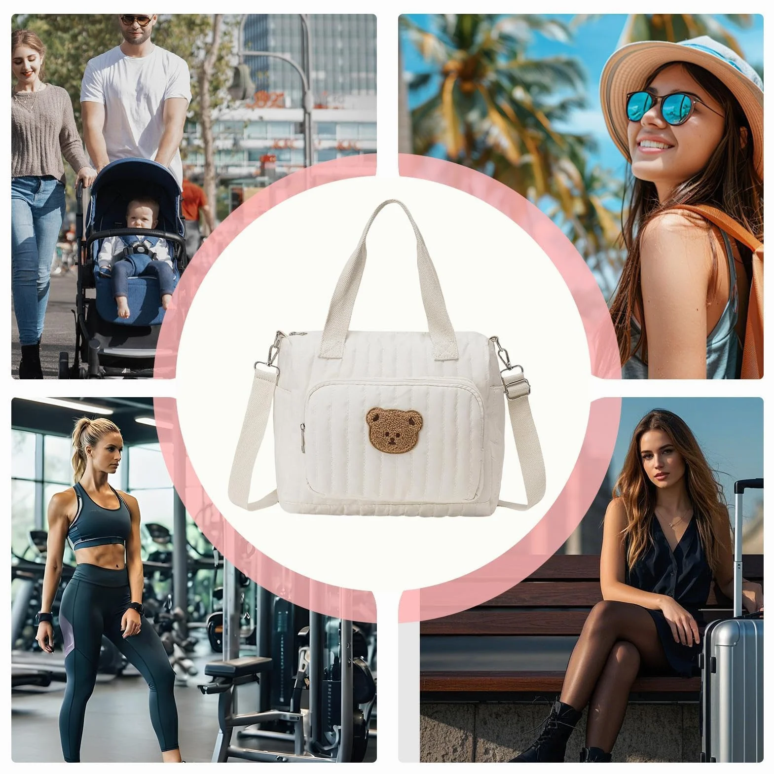 Borsa Da Ospedale Per Mamme, Comoda Da Trasportare, Materiale In Cotone Poliestere, Borsa Da Clinica, Mommy B-Ag, Design Con Orsetto Adorabile, Per Viaggi, Lavoro, Palestra, Scuola, Ospedale, Spiaggia