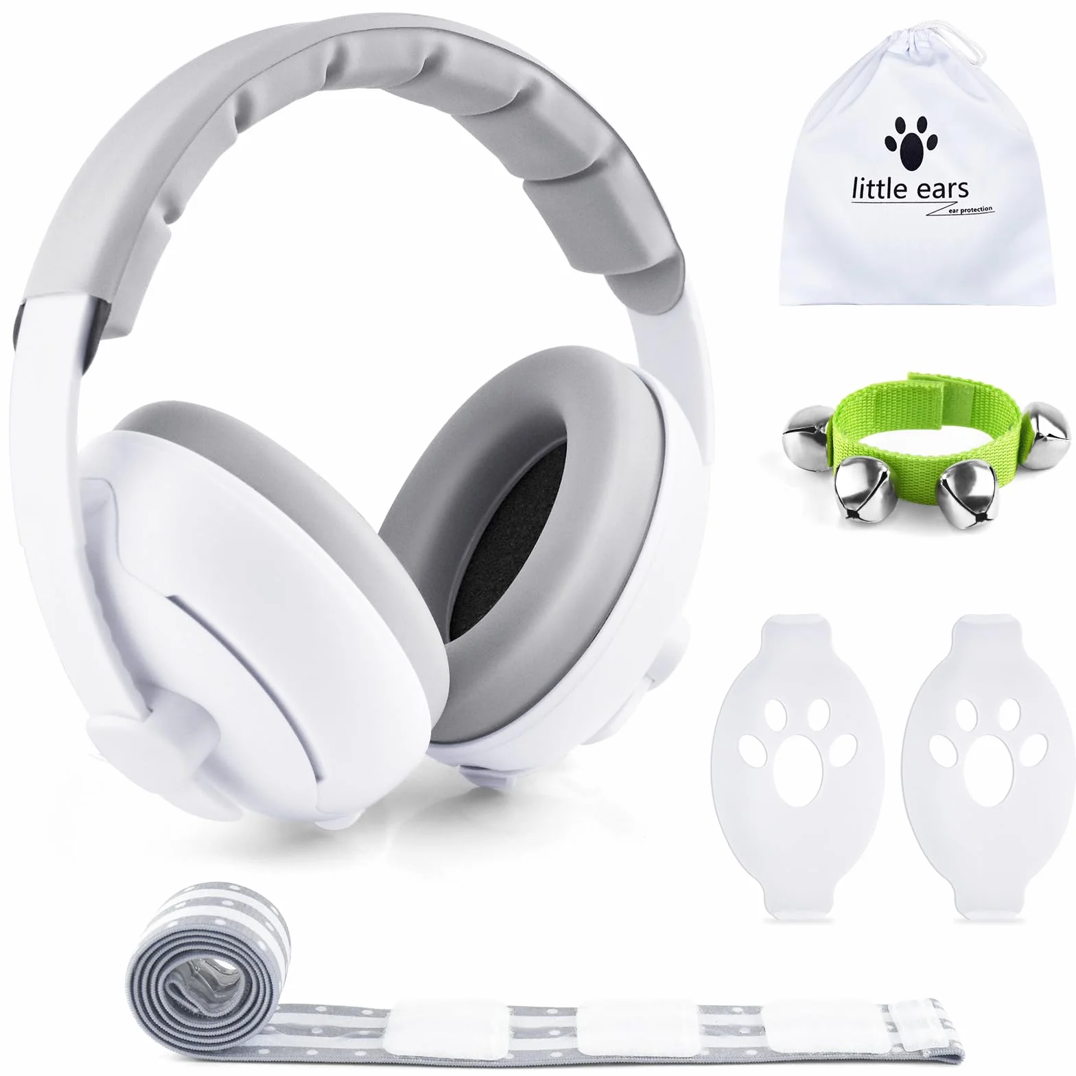 2 in 1 Cuffie Neonato Antirumore Neonati Bambini 0-4 anni Insonorizzate Rumore Aereo Concerto Bambina Protettori Acustici Protezione Udito Acustica Cuffia Morbida Baby Earmuffs + Campanelle da Polso