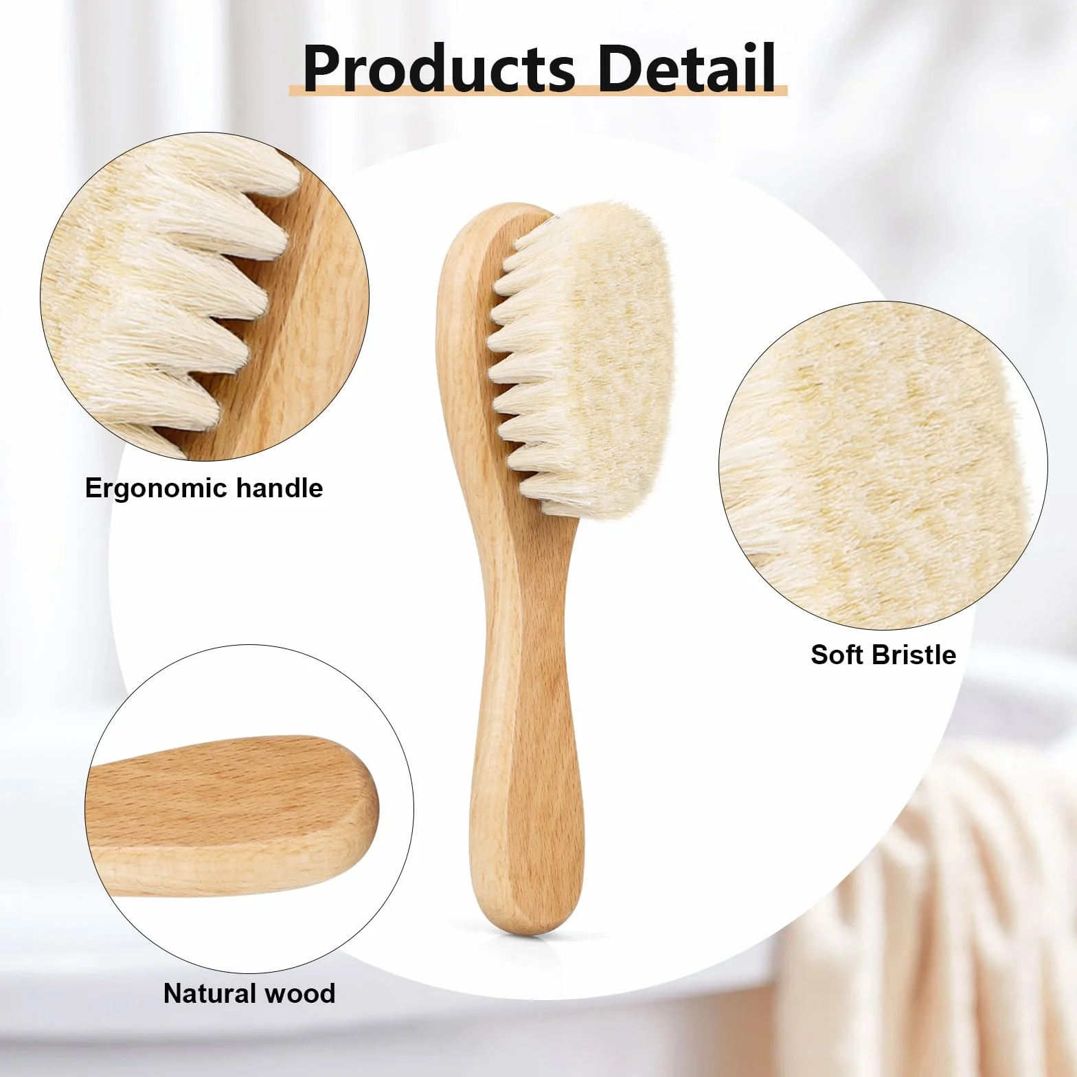 Set di 3 spazzole e pettini per bambini, con setole di capra e setole in silicone, per neonati e bambini (Rosa Brosse in silicone)