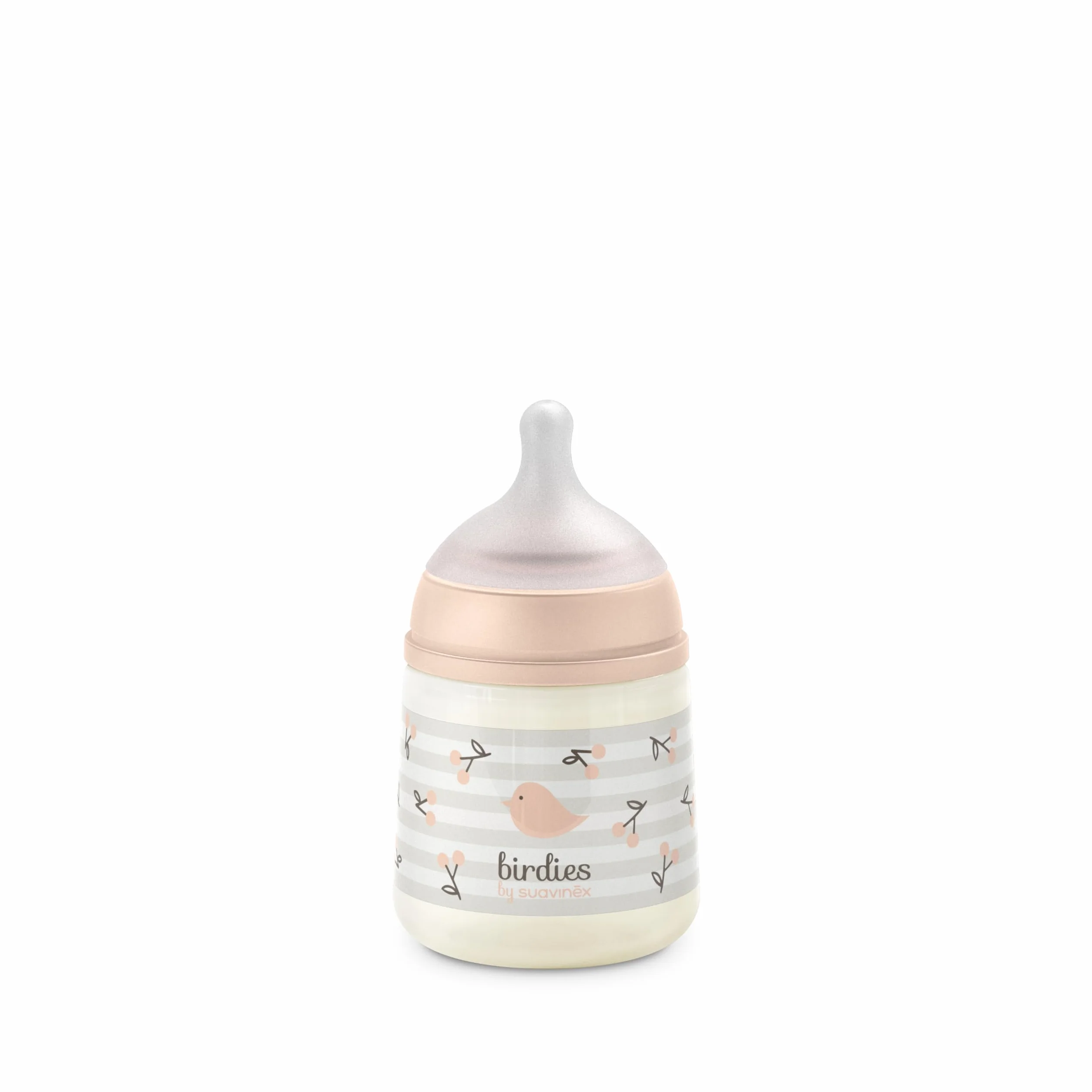 Suavinex, Biberon Anticolica da 150 ml con Tettarella Fisiologica SX Pro in Silicone, a Flusso Lento (S) per Latte Materno e Artificiale o Acqua, Neonati +0 Mesi e Neonati, Birdies Rosa