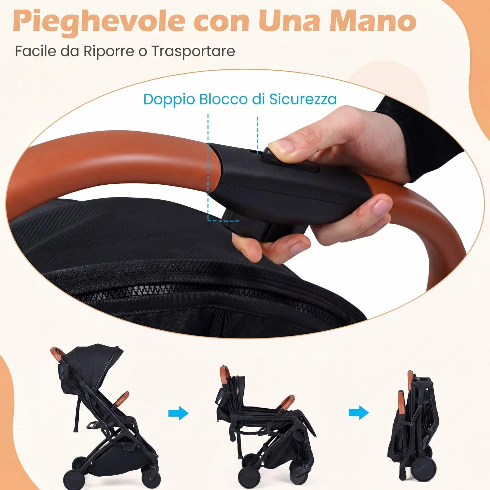 COSTWAY Passeggino Leggero per Neonati con Tettuccio, Schienale e Poggiapiedi Reclinabili, Passeggino Pieghevole con Portabicchieri, Cestello Portaoggetti, per Bambini 0-3 Anni (Nero)