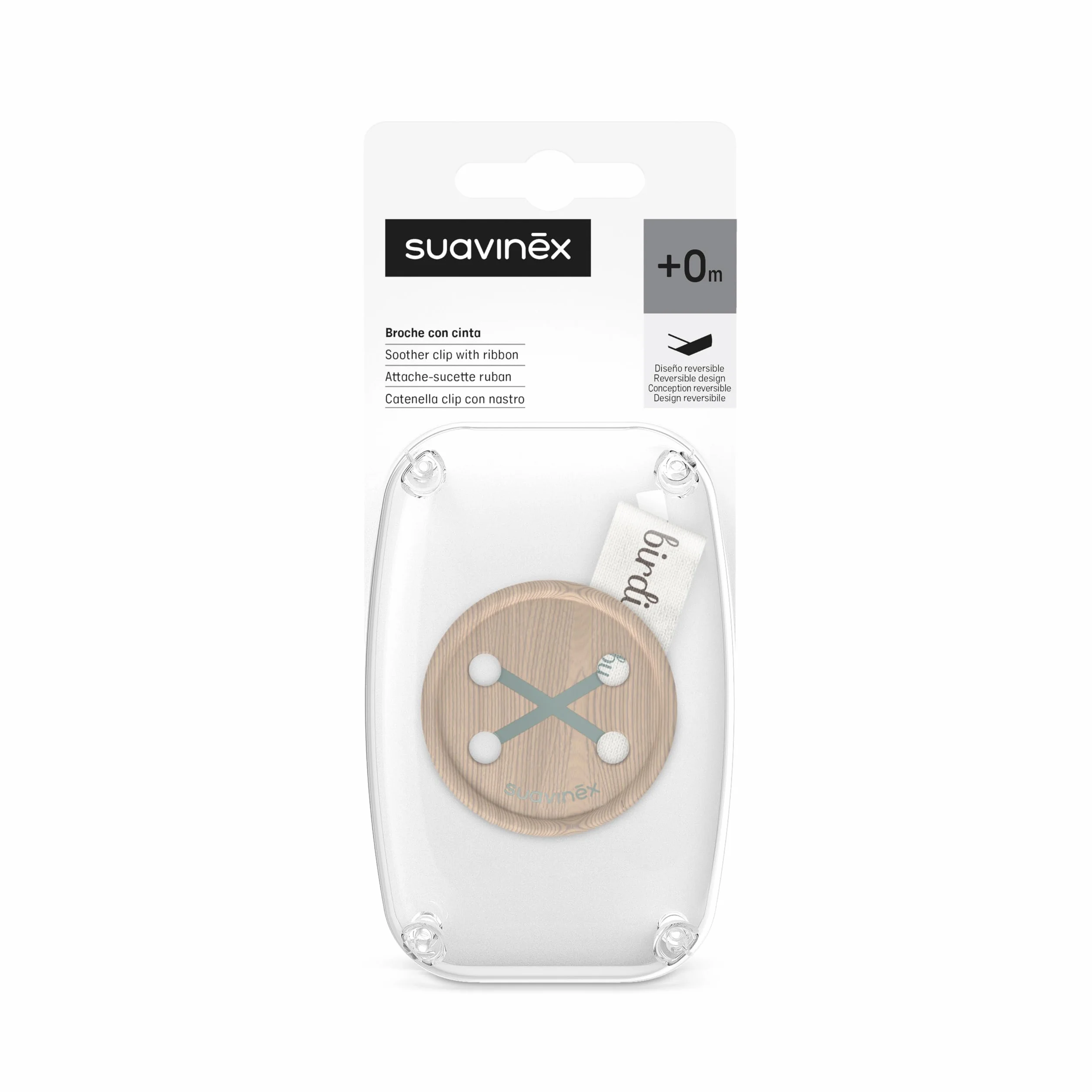 Suavinex, Portaciuccio in Tela per Neonati, Nastro con Decoro su due lati, Catena Ciuccio Neonato, Clip con Pinza. Per bambini +0 mesi, adatto per neonati, Birdies, verde