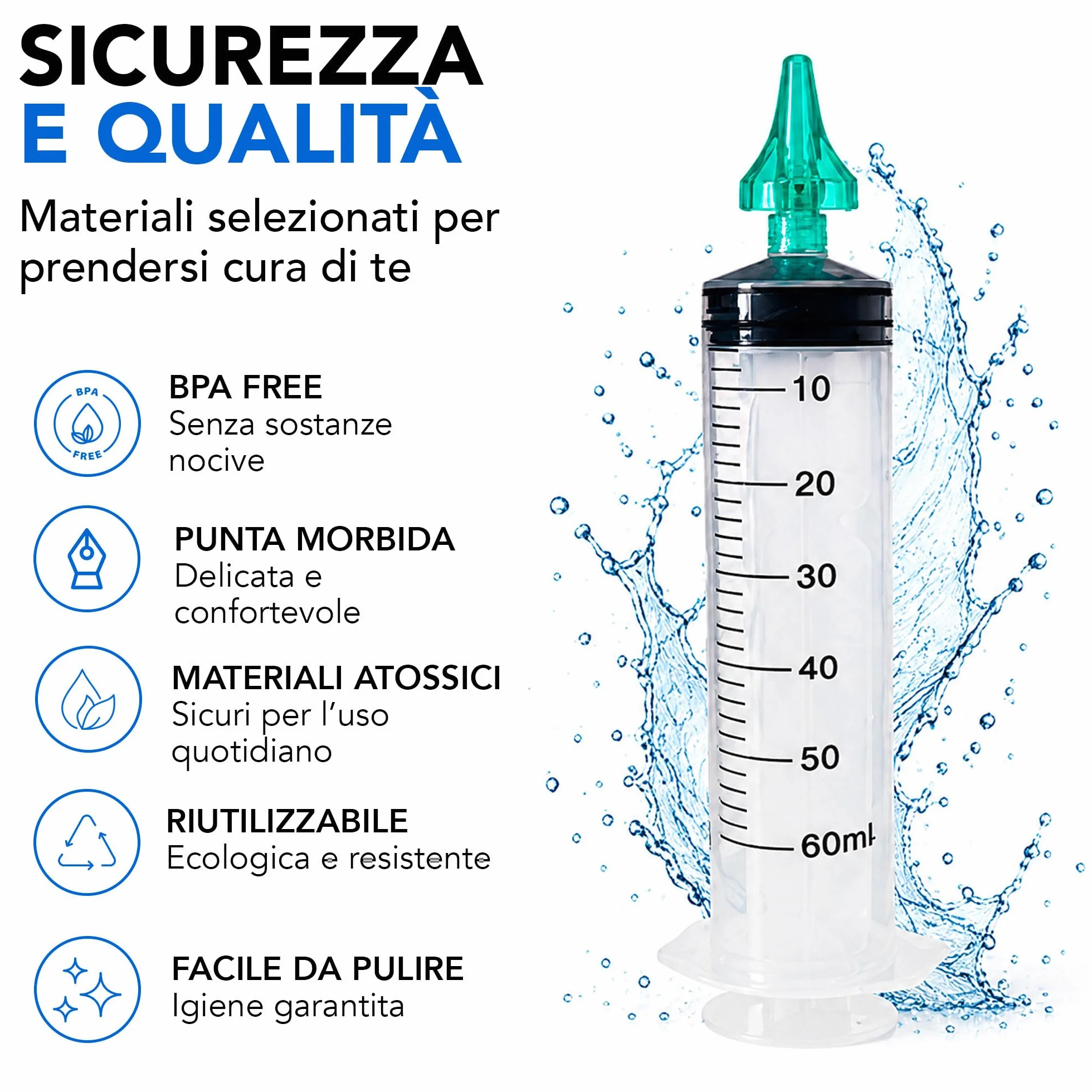 ALL4US® - Kit Pulizia Orecchie con Siringa Auricolare 60 ml, 4 Punte Morbide a Cono, Sistema per Lavaggio Orecchie e Rimozione Cerume, Kit Irrigazione Auricolare per Uso Domestico