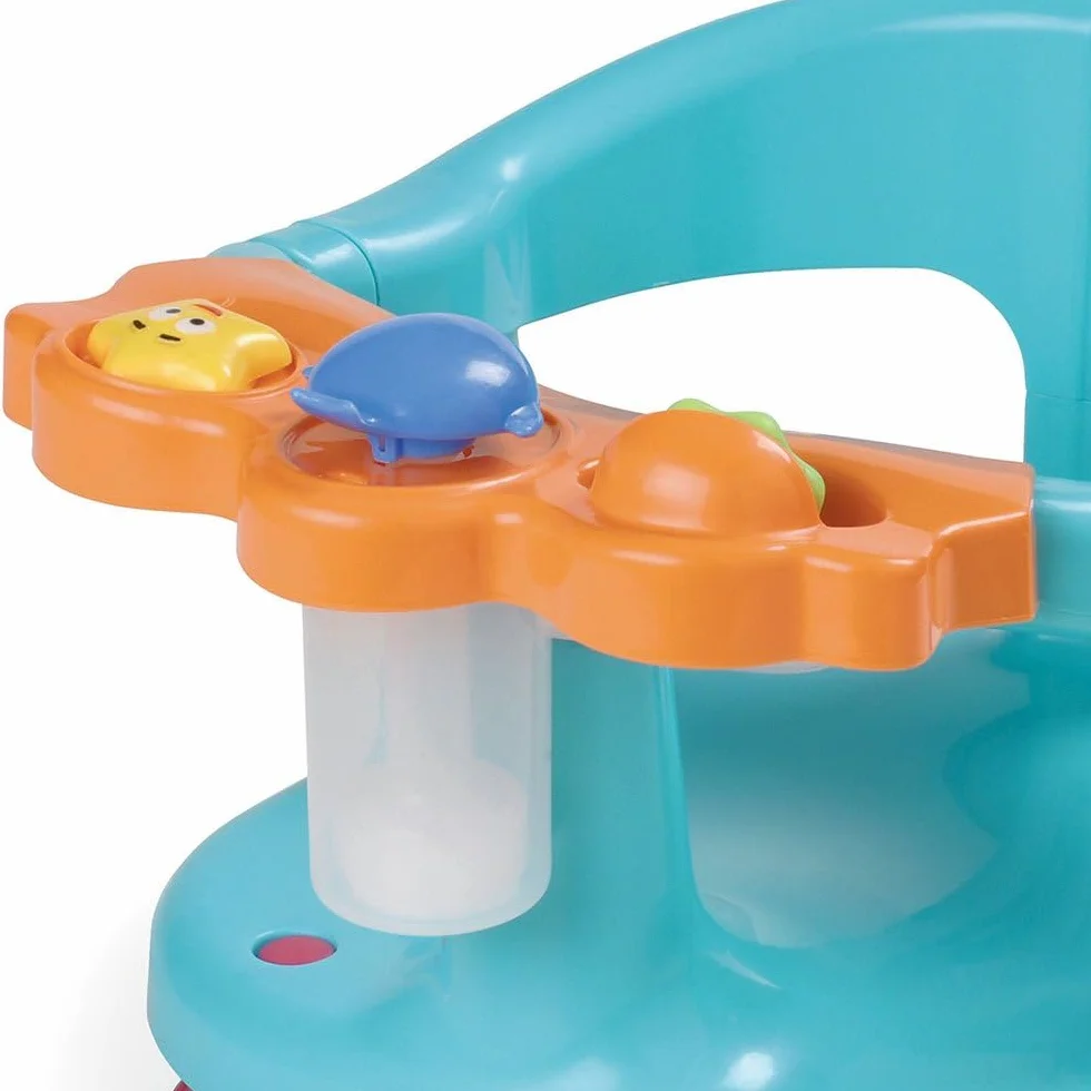 Foppapedretti Seggiolino Da Bagno Tuffetto ,30x38.5x24.5 cm, per Bambini fino a 13 Kg, Dotato di davanzalino con giochini e pompetta spruzza acqua, Bracciolo di protezione, Arancio Azzurro