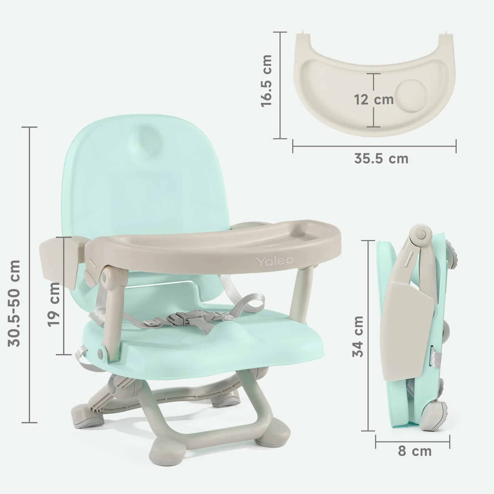 YOLEO Seggiolone Pappa, Portatile Rialzo Sedia Bambini per 6-36 mesi, Seggiolino per Bambini Regolabile con Chiusura Compatta e Vassoio Rimovibile, per uso Interno/Esterno (Verde senza Cuscino)