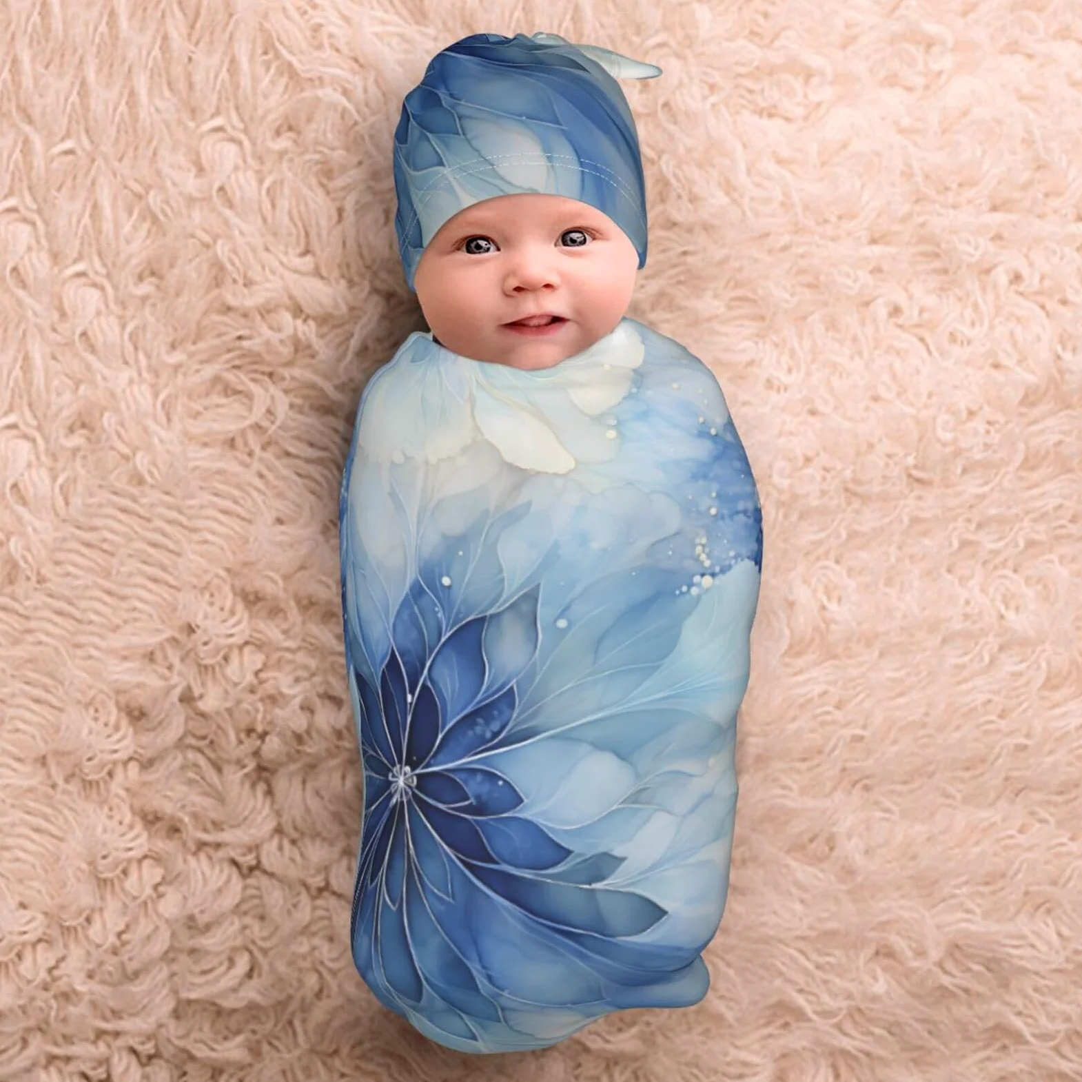 3d fiori Swaddle coperta e cappello set per neonati avvolgente accogliente per neonati bambino comfort 29x53 cm