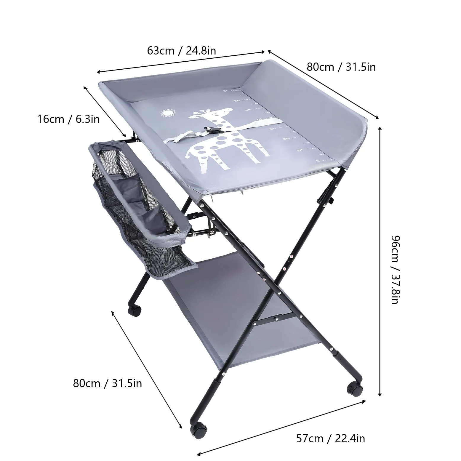 Fasciatoio pieghevole, fasciatoio portatile con fasciatoio, cintura di sicurezza e scomparti, salvaspazio e stabile, adatto per bambini sotto i 25 kg o 0-1 anni (grigio)
