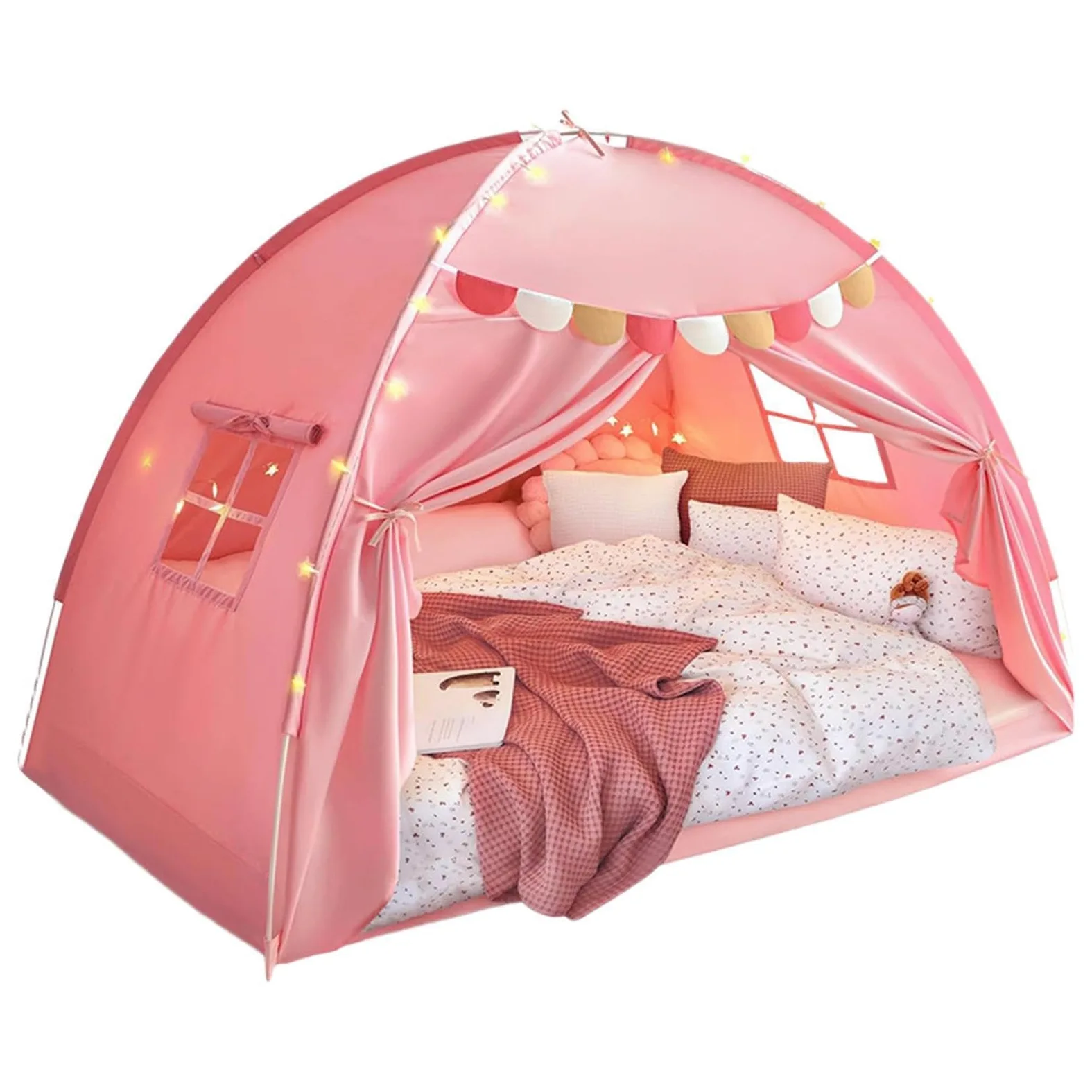 Tenda Bambini Con Baldacchino Spazio Privato Portatile Oscurante | Tenda per materasso singolo per il Soggiorno la Cameretta dei Bimbi il Giardino il Campeggio la Lettura il