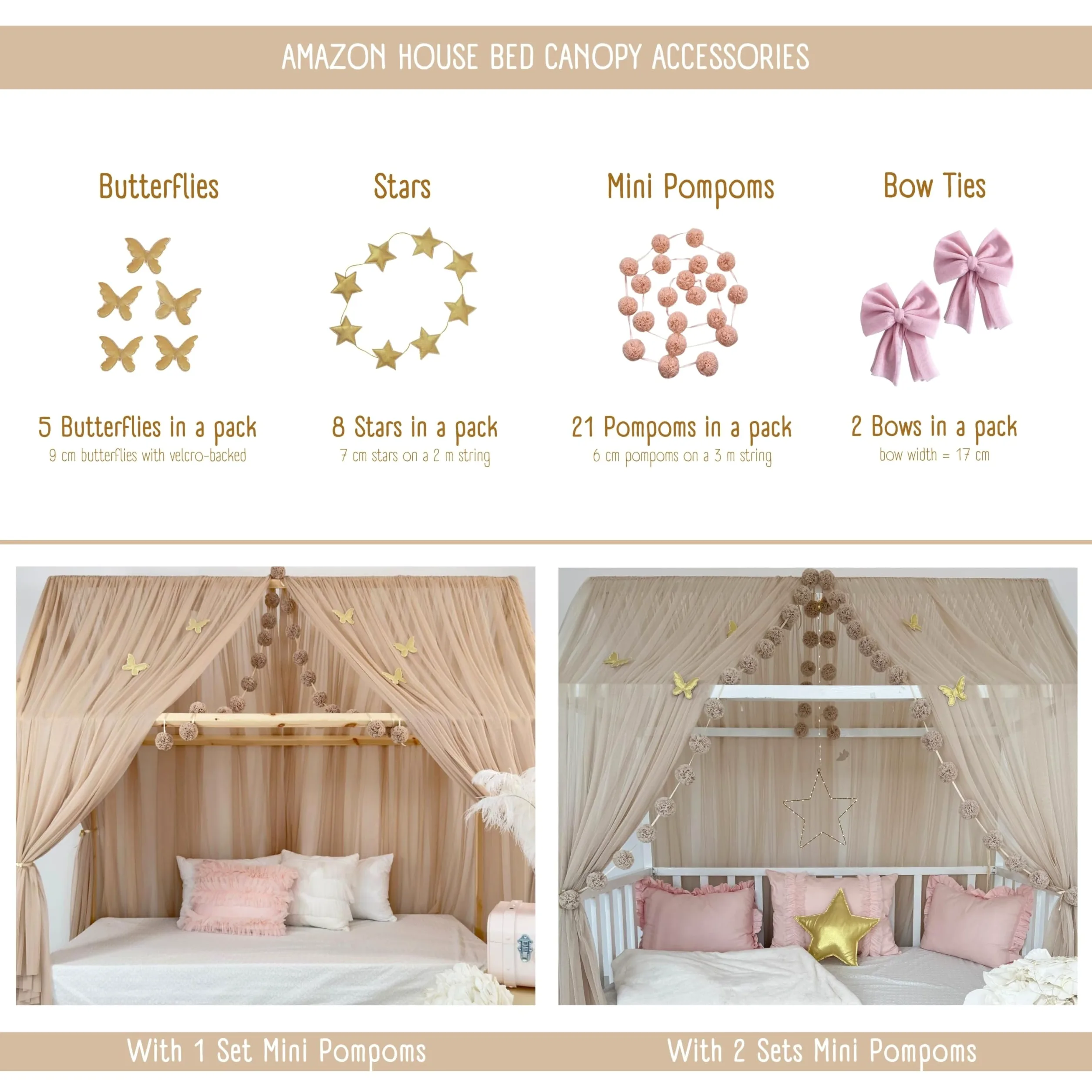 Tenda a baldacchino per letto della cameretta dei bambini, decorazione per letto montessori, tenda da gioco in morbido tulle per i più piccoli (Baby lilla, 460 cm, set da 3)