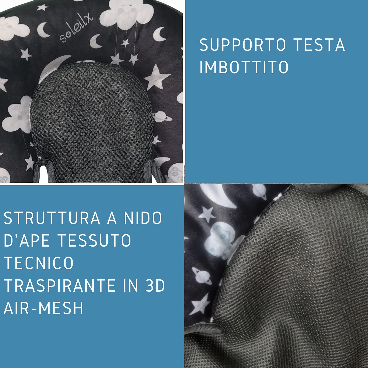 Riduttore Passeggino Universale Design con Panda nello Spazio ideale come Riduttore Culla o per Ovetto Neonato adatto per Cuscino Seggiolino Auto Traspirante Antisudore Estate Inverno