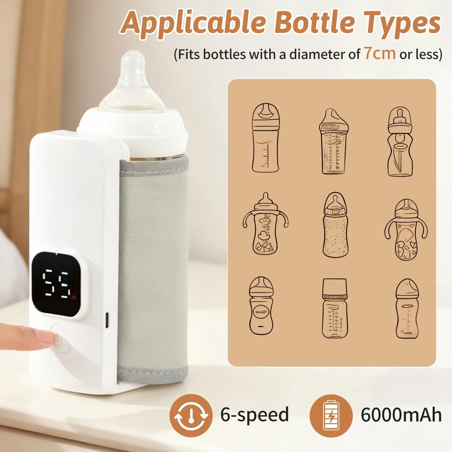 Scaldabraccia portatile, 38-55 ℃, regolabile, con indicatore LED, ricaricabile tramite USB, per latte materno e latte