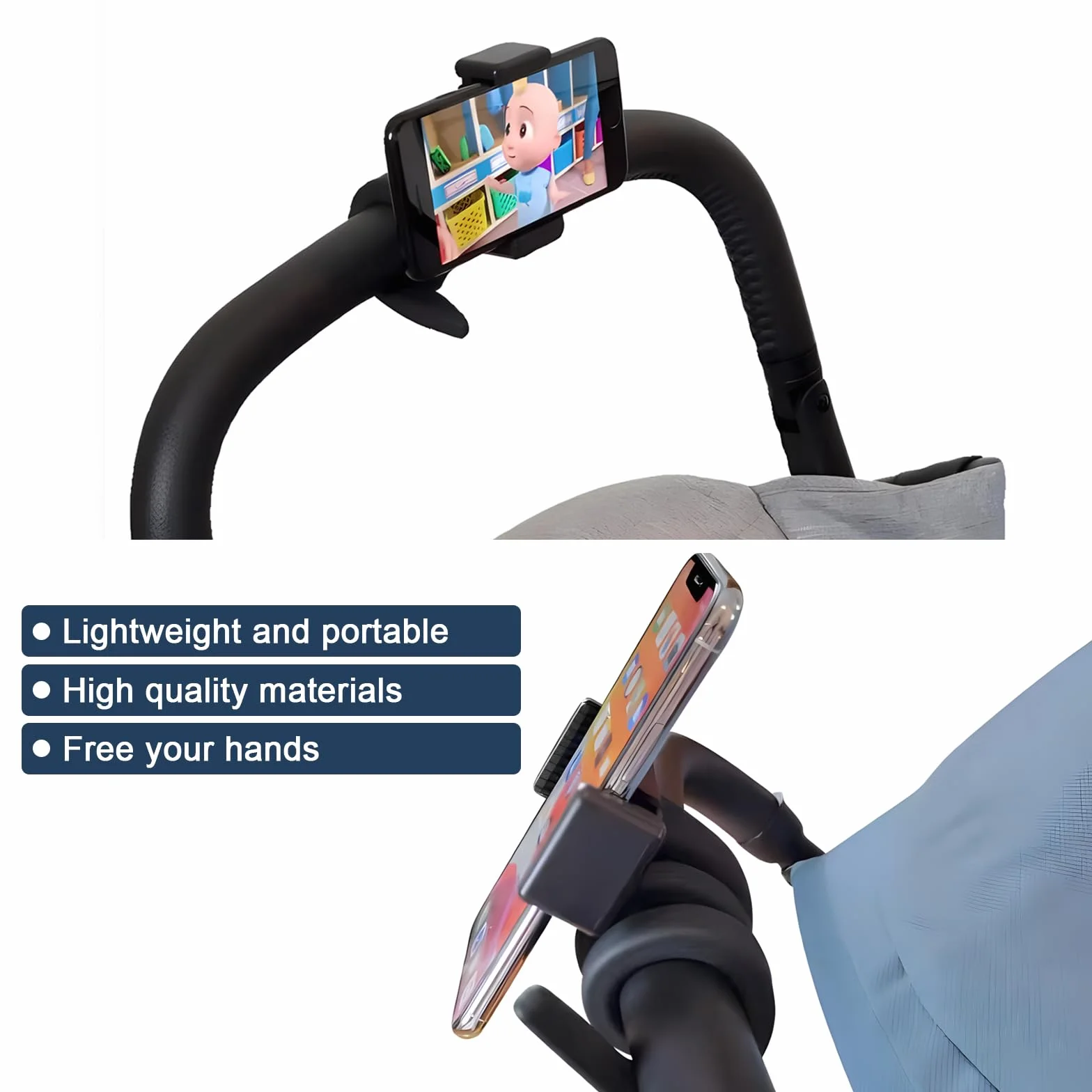 Supporto per Telefono Passeggino, Supporto Cellulare per Passeggino, Accessori per Passeggino con Braccio Flessibile, Ideale per l'Uso a Mani Libere