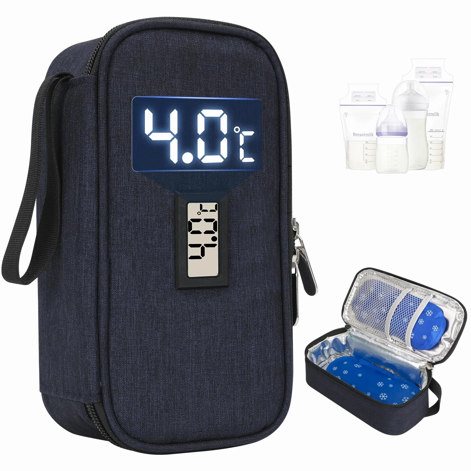 YOUSHARES Borsa termica per latte materno, borsa da viaggio per latte materno (blu navy)