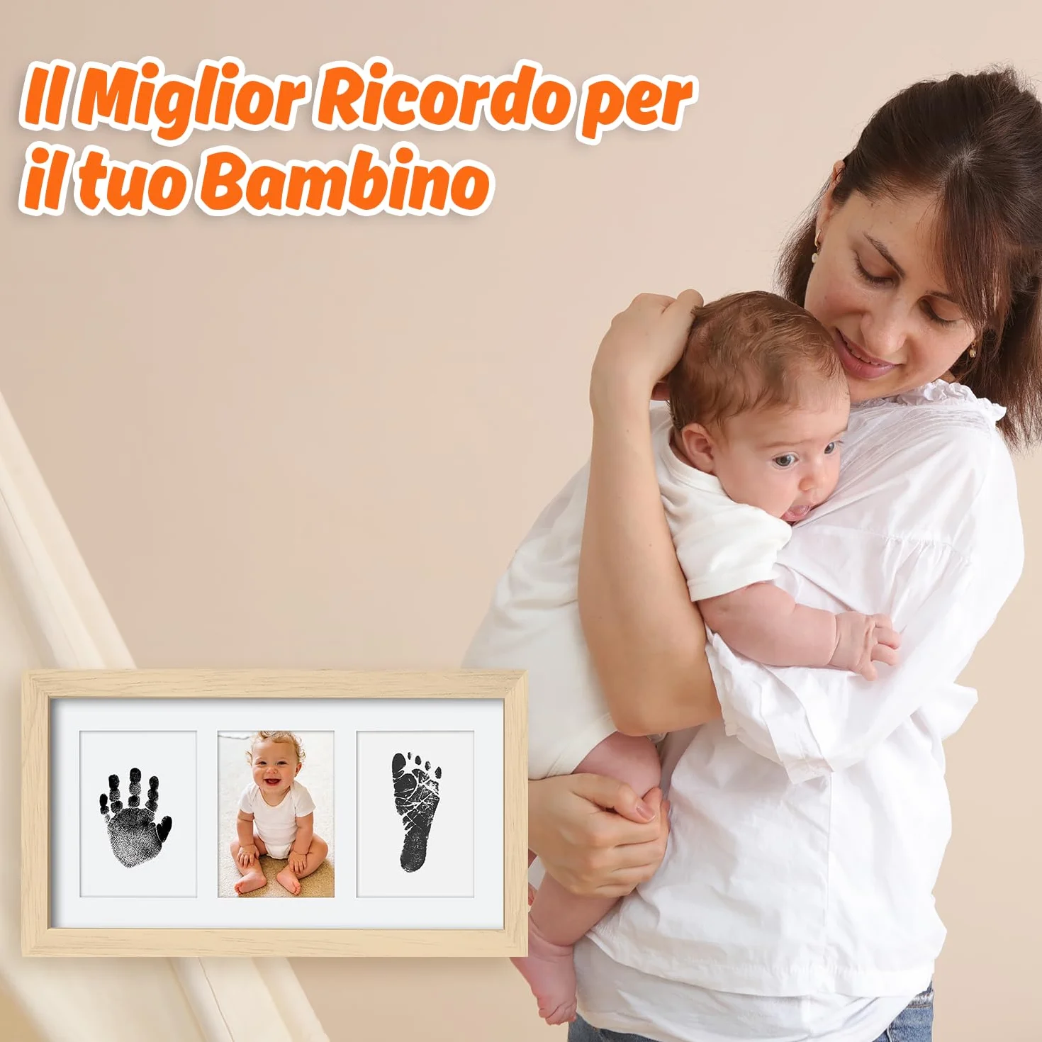 Cornice con Impronta Bimbo, Set Impronte Bimbi con un Touchpad 100% Safe For Baby Senza Inchiostro- un Ricordo per il Bambino-Oak