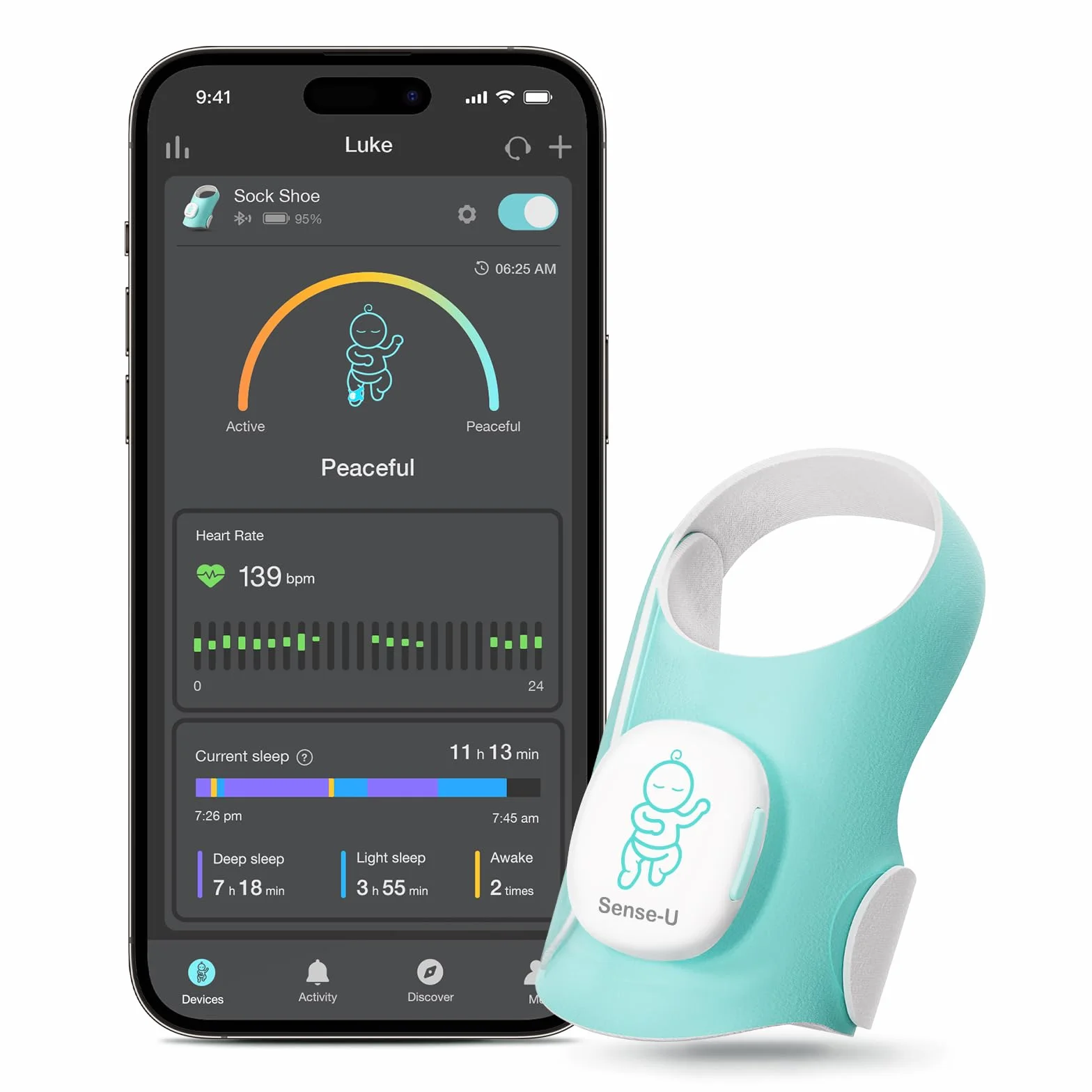 Sense-U Calzino Intelligente tipo Scarpina per Bebè – Monitora sonno, frequenza cardiaca e movimenti per maggiore tranquillità. Monitor del piede per neonati, 1-12 mesi