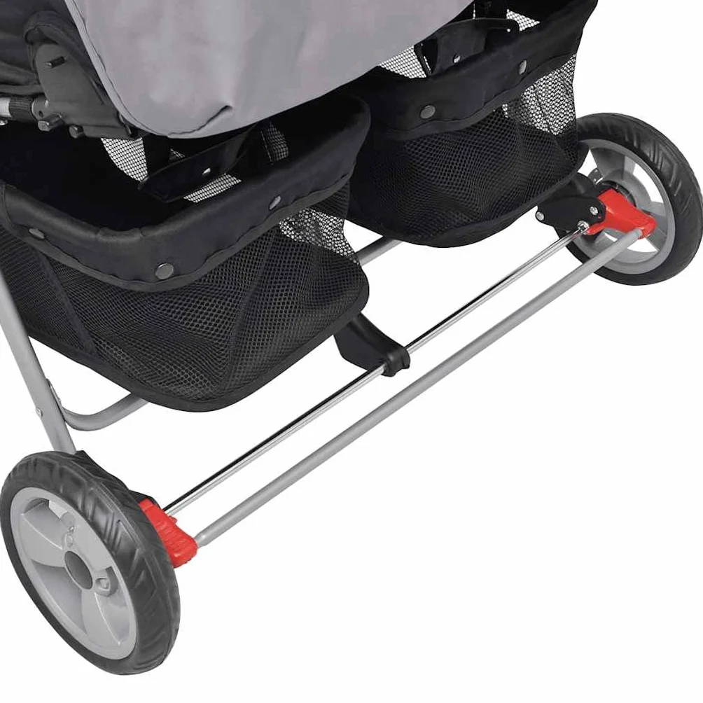 vidaXL Passeggino Gemellare Bambini Regolabile Acciaio Grigio Nero Carrozzina
