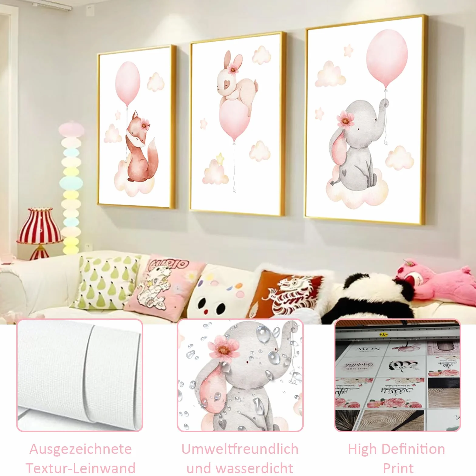 GZYYANG Set di 3 poster per cameretta dei bambini, formato A4, decorazione per la cameretta dei bambini, con animali, per la cameretta dei bambini, senza cornice