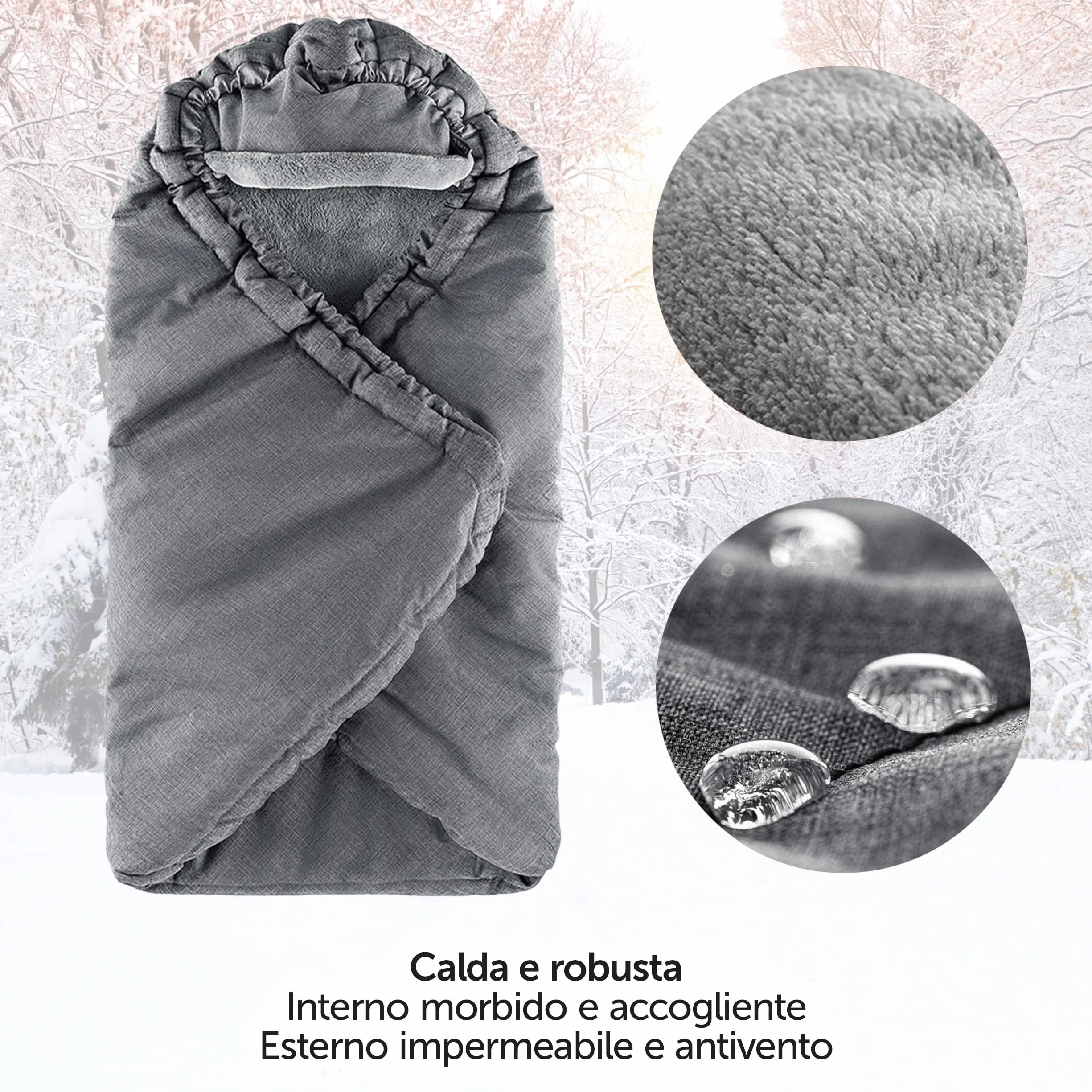 Zamboo Coperta Neonato con Aperture per Cinture e Borsa - Copertina Ovetto Invernale utilizzabile come Sacco a Pelo - Grigio