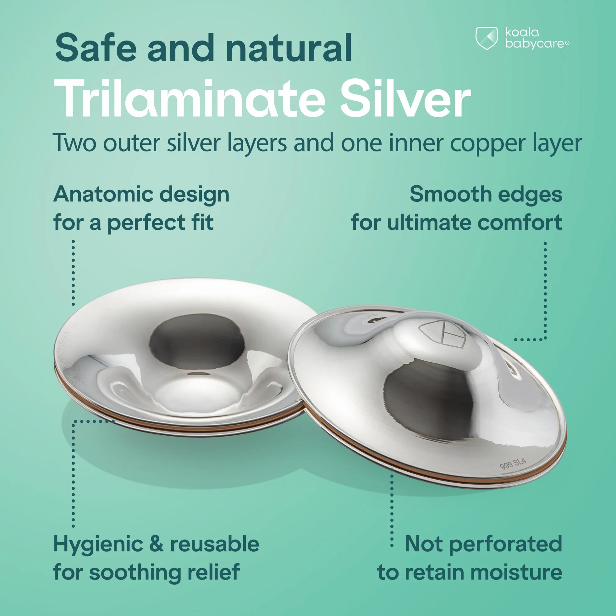 Koala Babycare - Coppette Paracapezzoli in Argento Trilaminato - Standard Size - Aiutano a Prevenire e Lenire le Ragadi al Seno durante l’Allattamento -Dispositivo Medico Classe 1