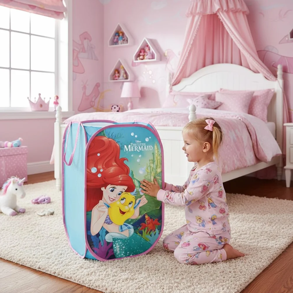 SUPERDIVER - Cesto pieghevole di Ariel La Sirenetta - Licenza Ufficiale Disney The Little Mermaid - Perfetto per giocattoli e vestiti - 36x36x58 cm - Ideale per bambini e bambine.