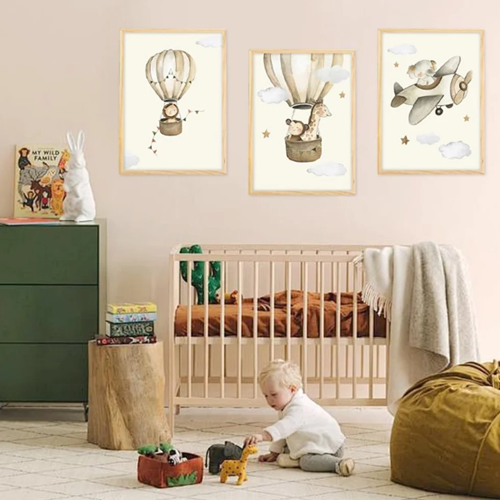 YunBey Set di 4 Poster per Bambini Cameretta A4 Quadri Animali della Giungla senza Cornice Immagini Decorativi per Cameretta Ragazzi e Ragazze